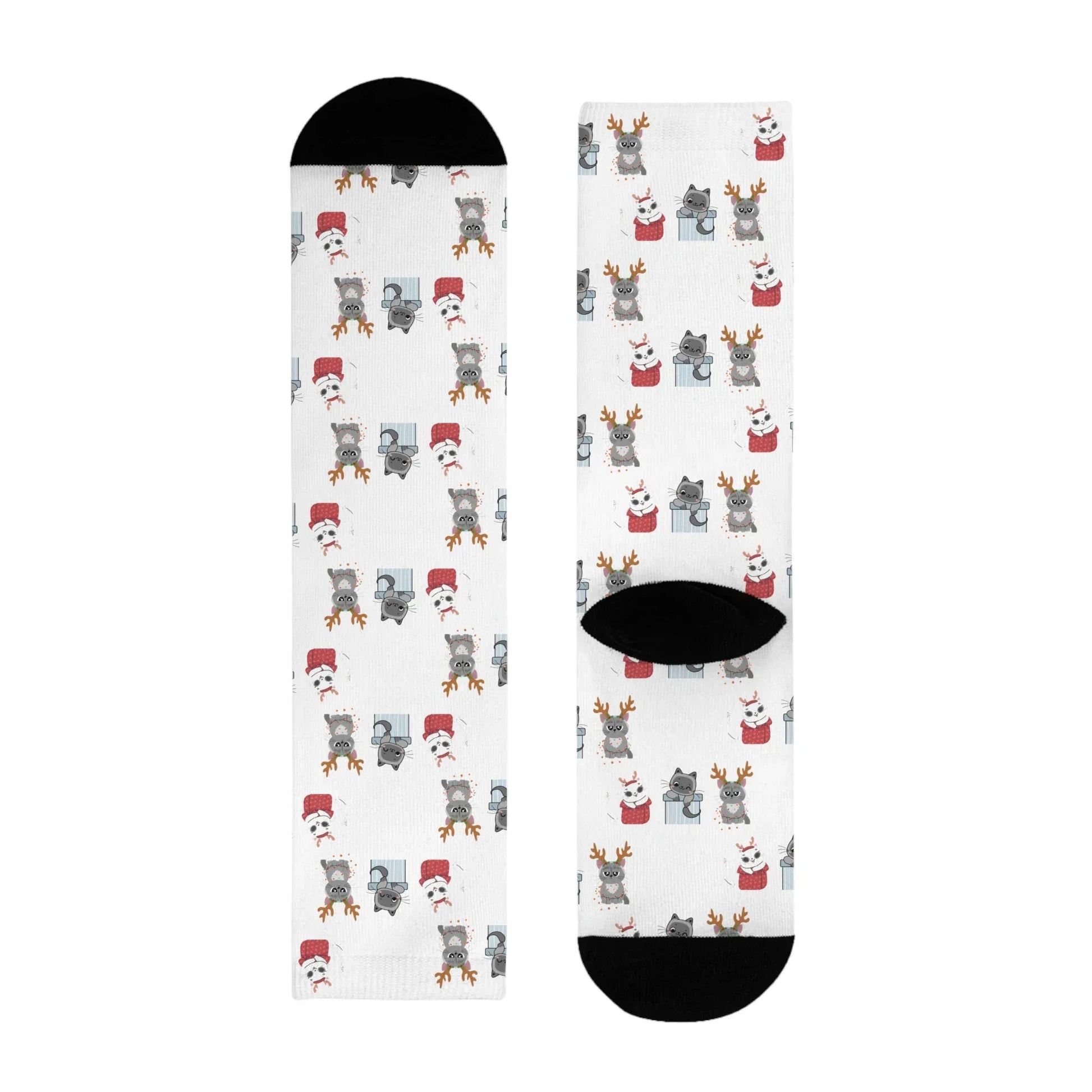 Christmas Cats Crew Socks — Cute Holiday Sublimation Socks - The Dreamer's Bookshop.
