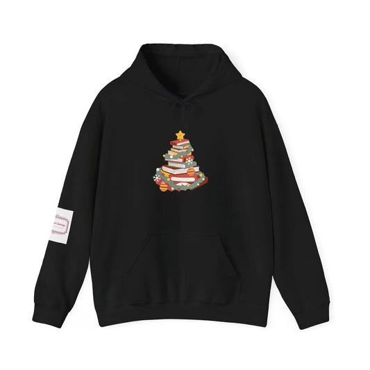 Christmas Book Tree Unisex Hooded Sweatshirt - Cozy Literary Apparel - The Dreamer's Bookshop.