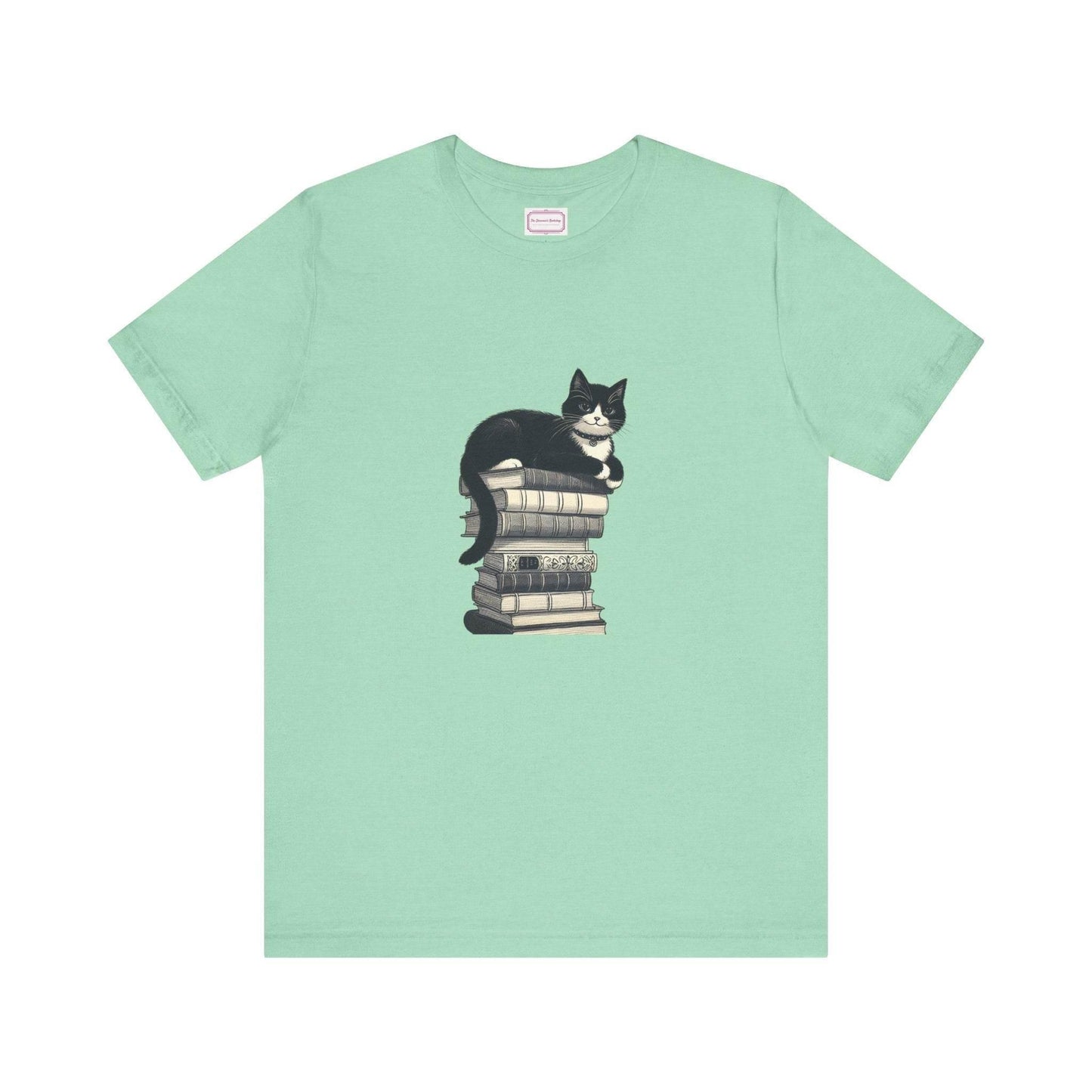 Unisex T-shirt - Vintage Cat Book Stack Booknerds - The Dreamer's Bookshop.