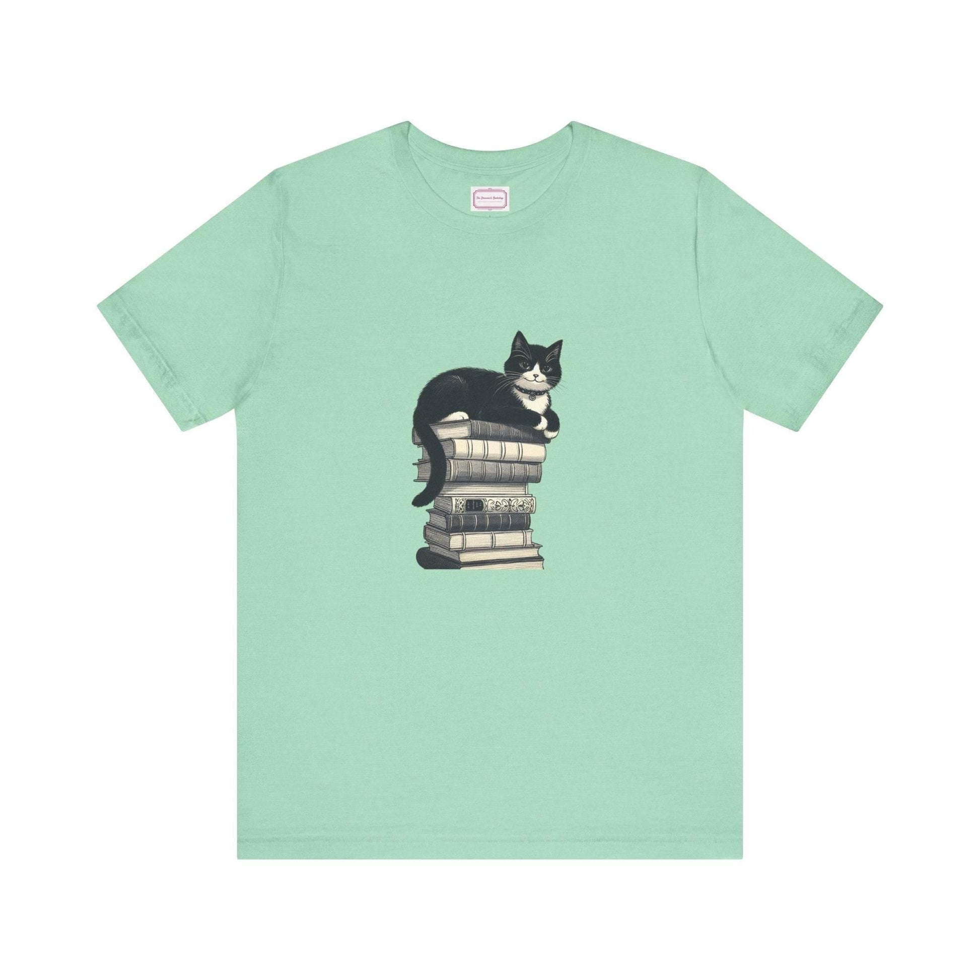 Unisex T-shirt - Vintage Cat Book Stack Booknerds - The Dreamer's Bookshop.