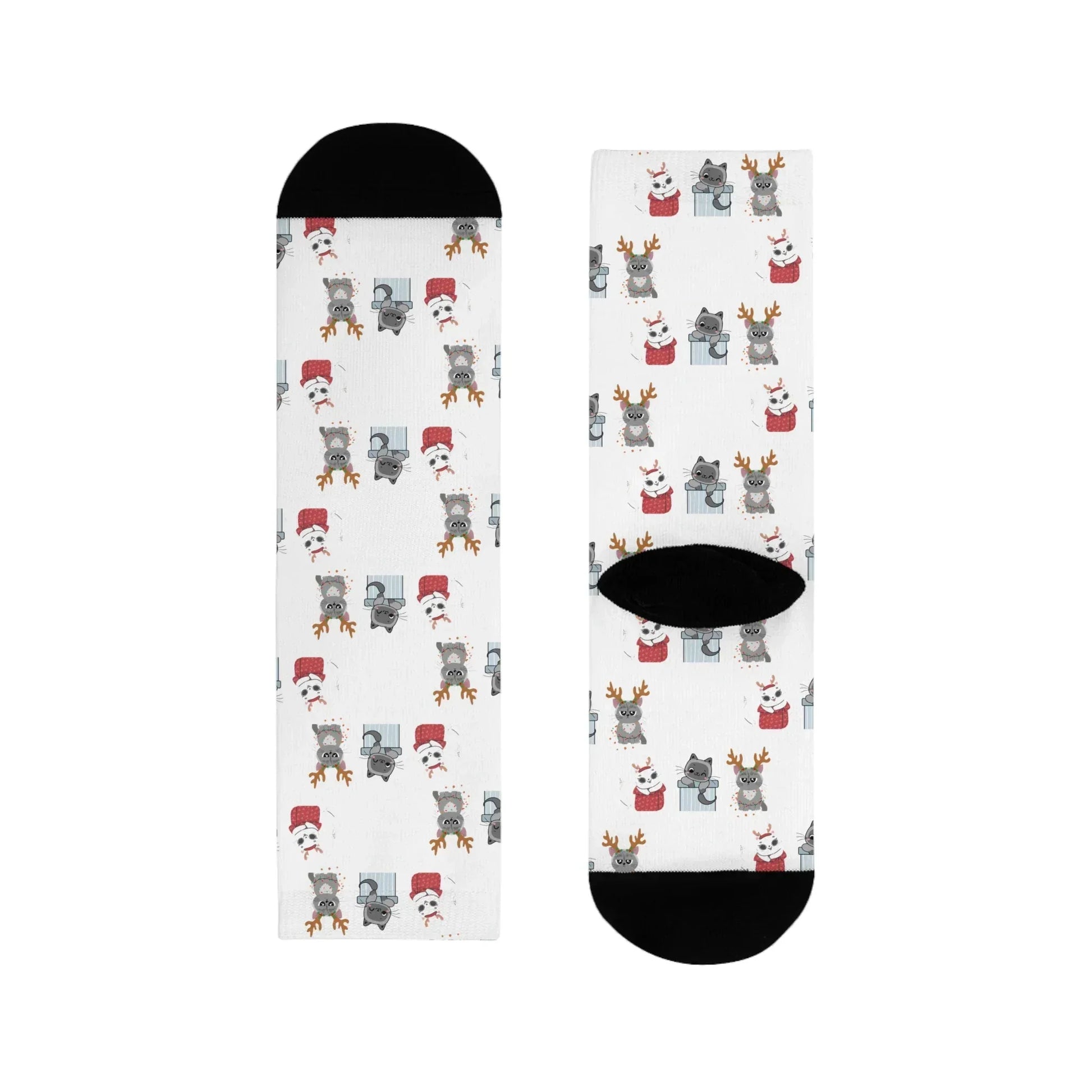 Christmas Cats Crew Socks — Cute Holiday Sublimation Socks - The Dreamer's Bookshop.