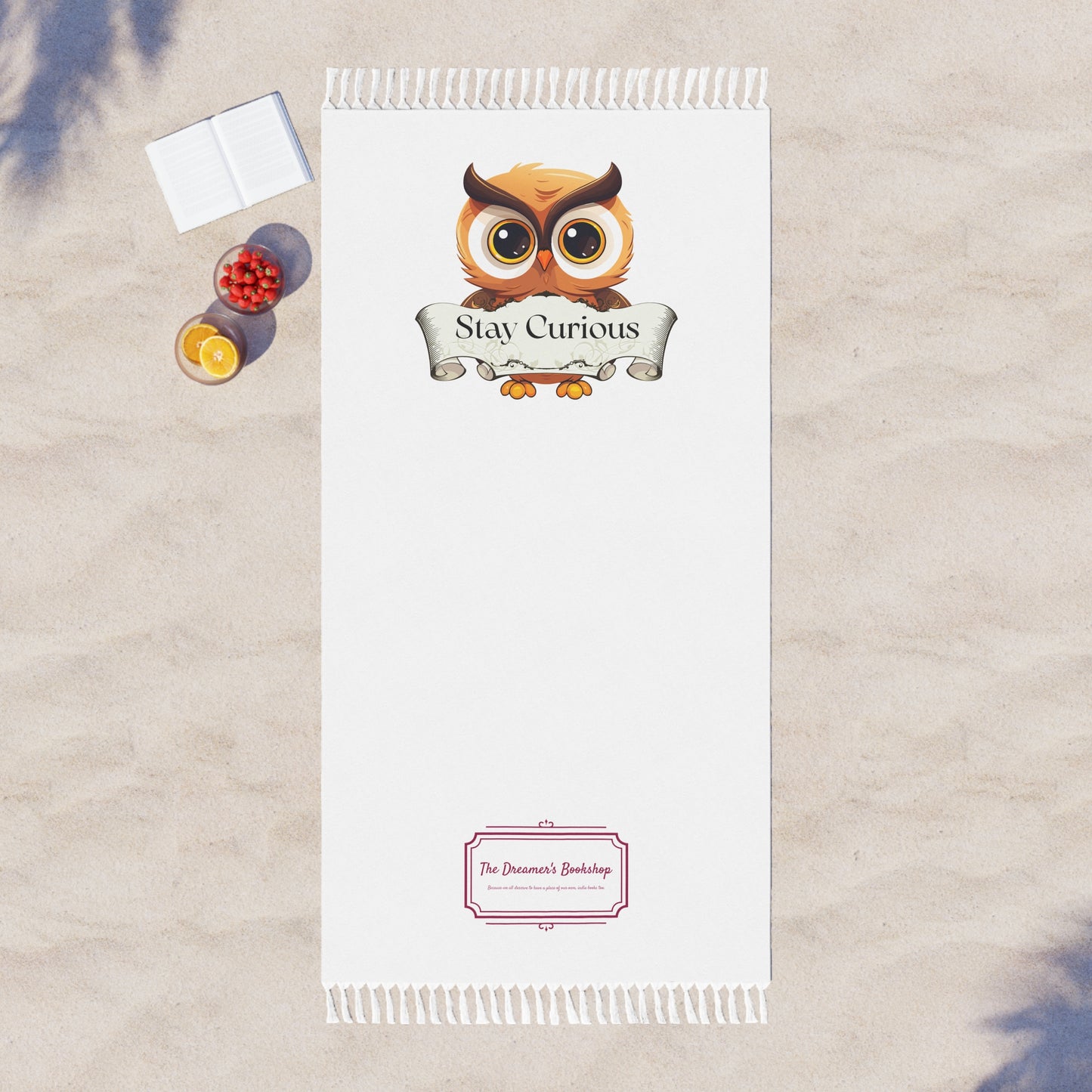 Boho Beach Towel "Stay Curious" Cozy Vibes for Book Lovers