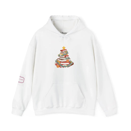 Christmas Book Tree Unisex Hooded Sweatshirt - Cozy Literary Apparel - The Dreamer's Bookshop.