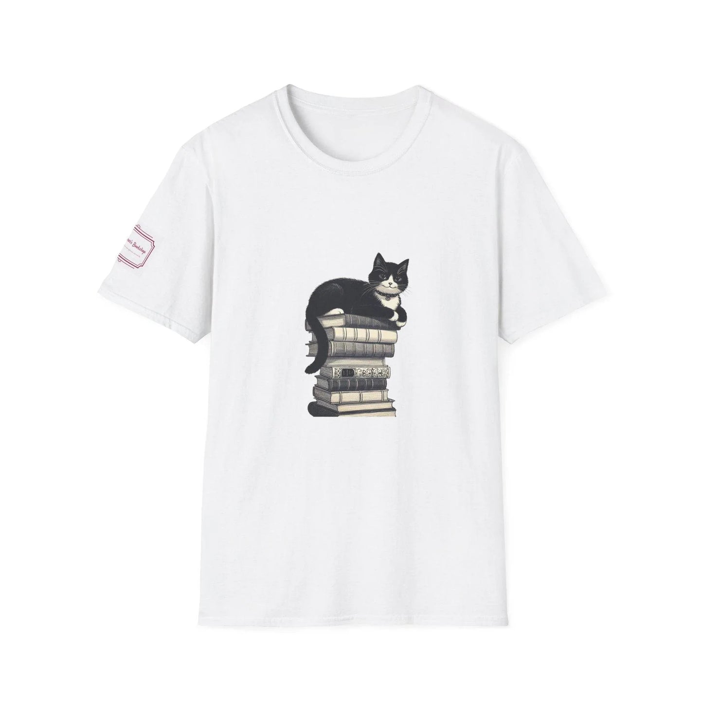 Unisex Softstyle T-Shirt - Vintage Cat Book Stack Bookaddict - The Dreamer's Bookshop.