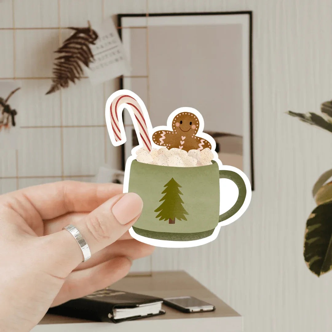 Tilda&Theo - Vinylsticker met warme chocolademelk voor Kerstmis - kerstmok - The Dreamer's Bookshop.