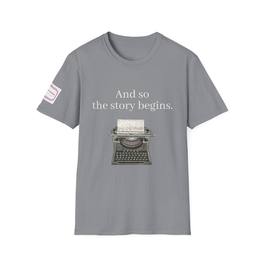 Unisex Softstyle T-Shirt - Vintage Typewriter "Story Begins" Bookworm