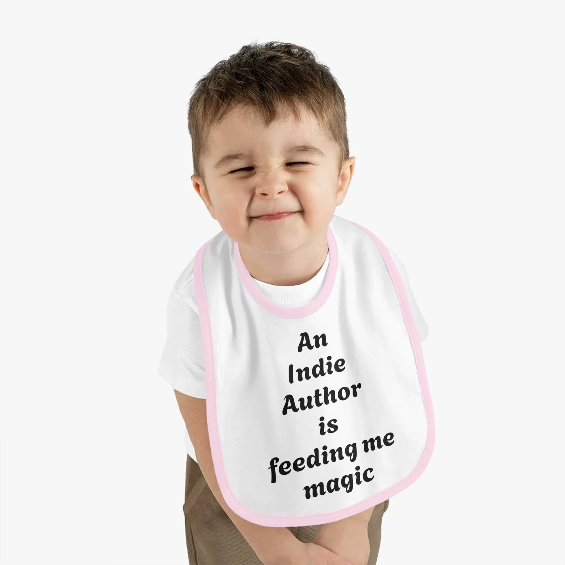 US - Indie Author Baby Bib - Feeding Me Magic Contrast Trim Jersey Bib - The Dreamer's Bookshop.