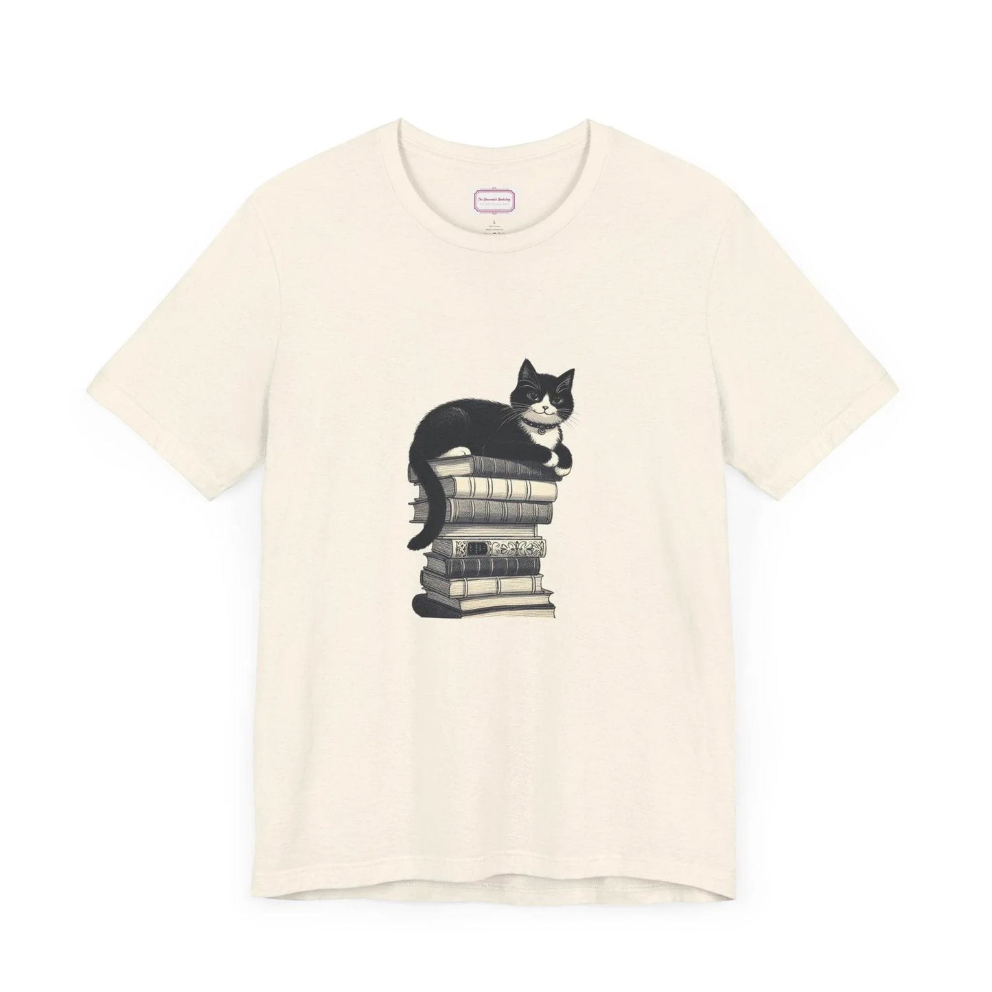 Unisex T-shirt - Vintage Cat Book Stack Booknerds - The Dreamer's Bookshop.