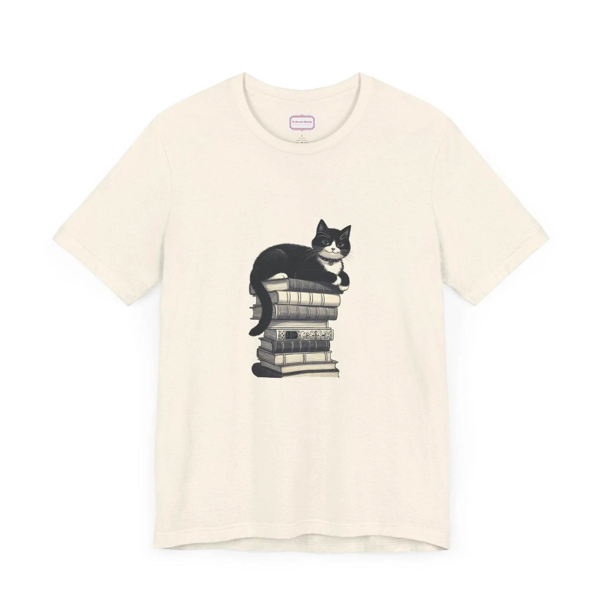 Unisex T-shirt - Vintage Cat Book Stack Booknerds - The Dreamer's Bookshop.