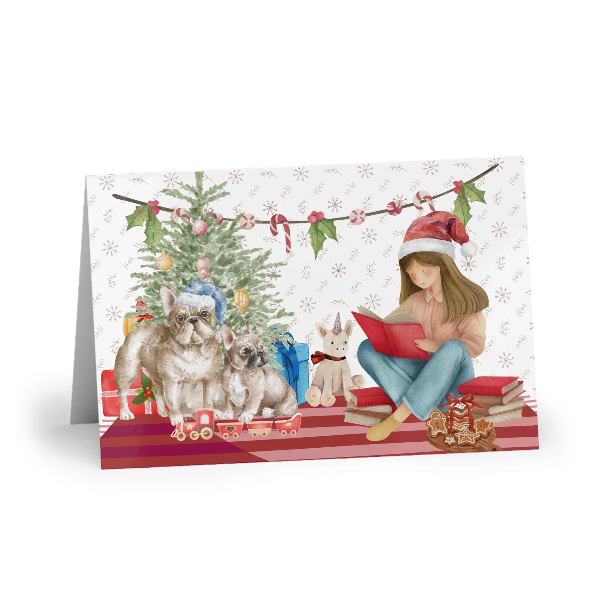 The Dreamer's Bookshop "Festive Pugs" Christmas Card - The Dreamer's Bookshop.