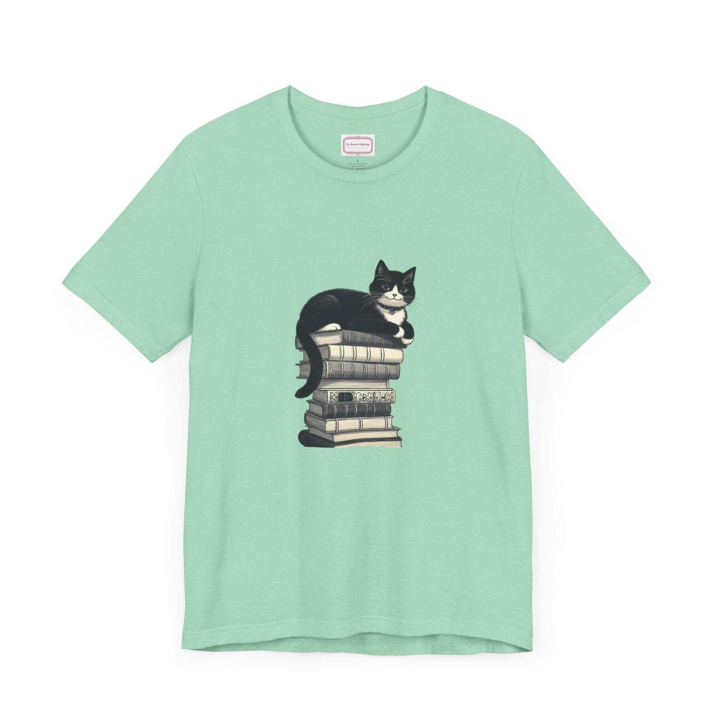 Unisex T-shirt - Vintage Cat Book Stack Booknerds - The Dreamer's Bookshop.