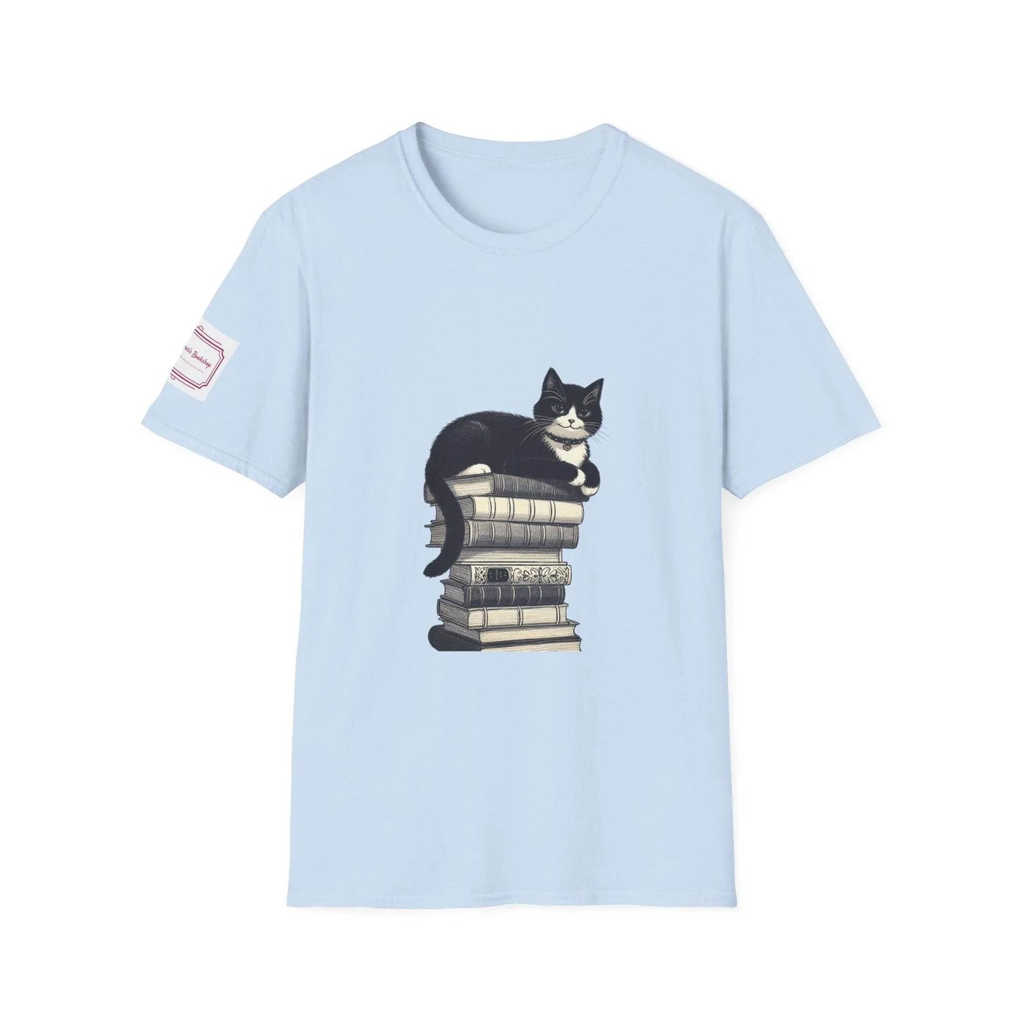 Unisex T-Shirt - Vintage Cat Book Stack for Book Lovers - The Dreamer's Bookshop.