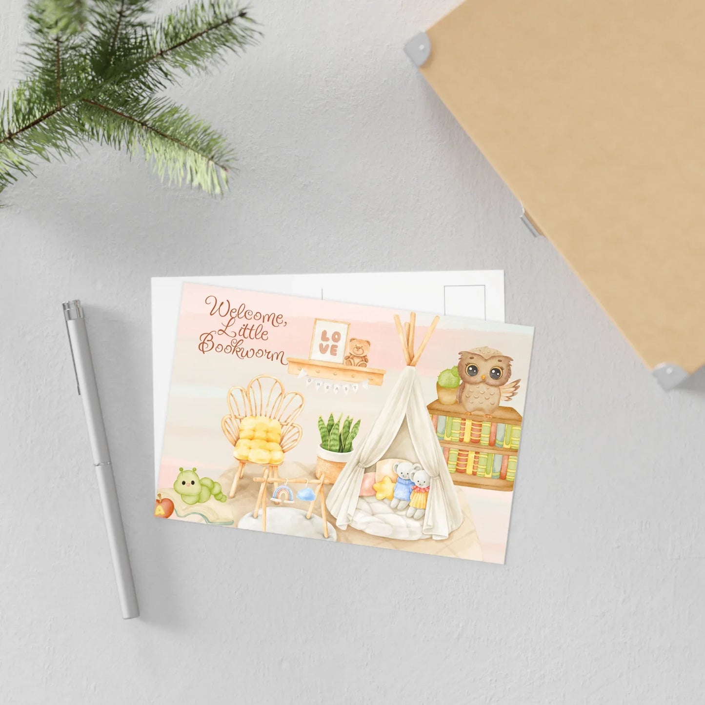 The Dreamer's Bookshop Cute "Bookworm" Baby Card - The Dreamer's Bookshop.