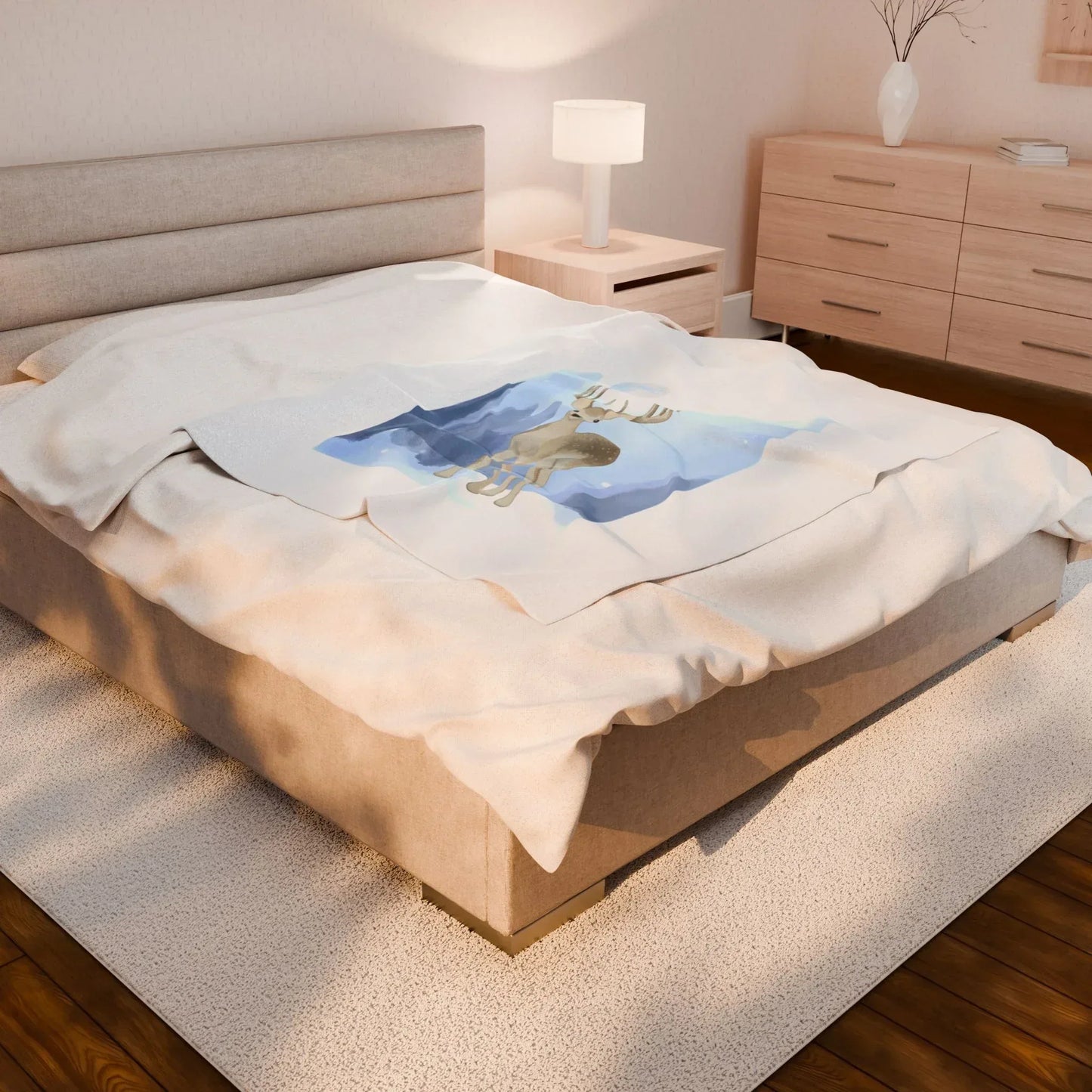 Cozy Velveteen Plush Blanket - "Winter Deer"- Perfect for Book Lovers and Cozy Nights - The Dreamer's Bookshop.