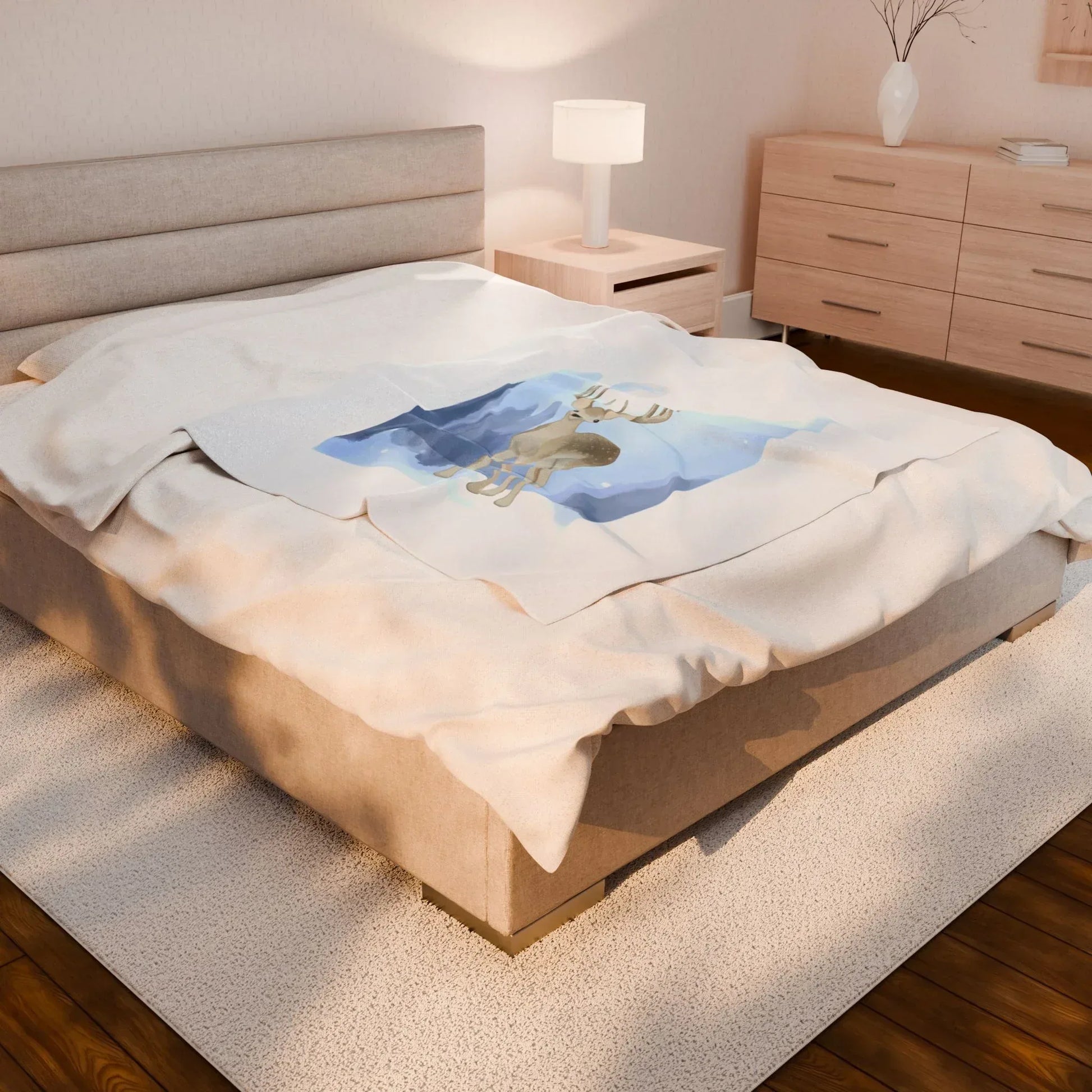 Cozy Velveteen Plush Blanket - "Winter Deer"- Perfect for Book Lovers and Cozy Nights - The Dreamer's Bookshop.