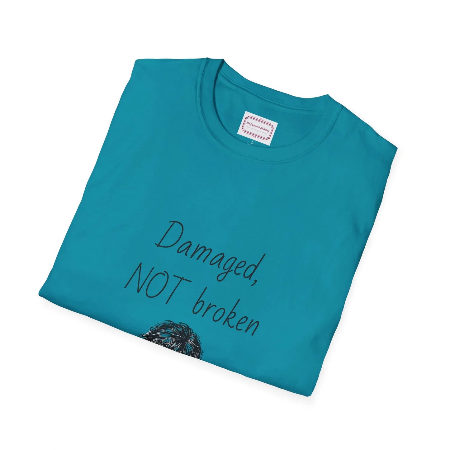 Inspirational Unisex Softstyle T-Shirt - "Damaged, NOT broken" - The Dreamer's Bookshop.