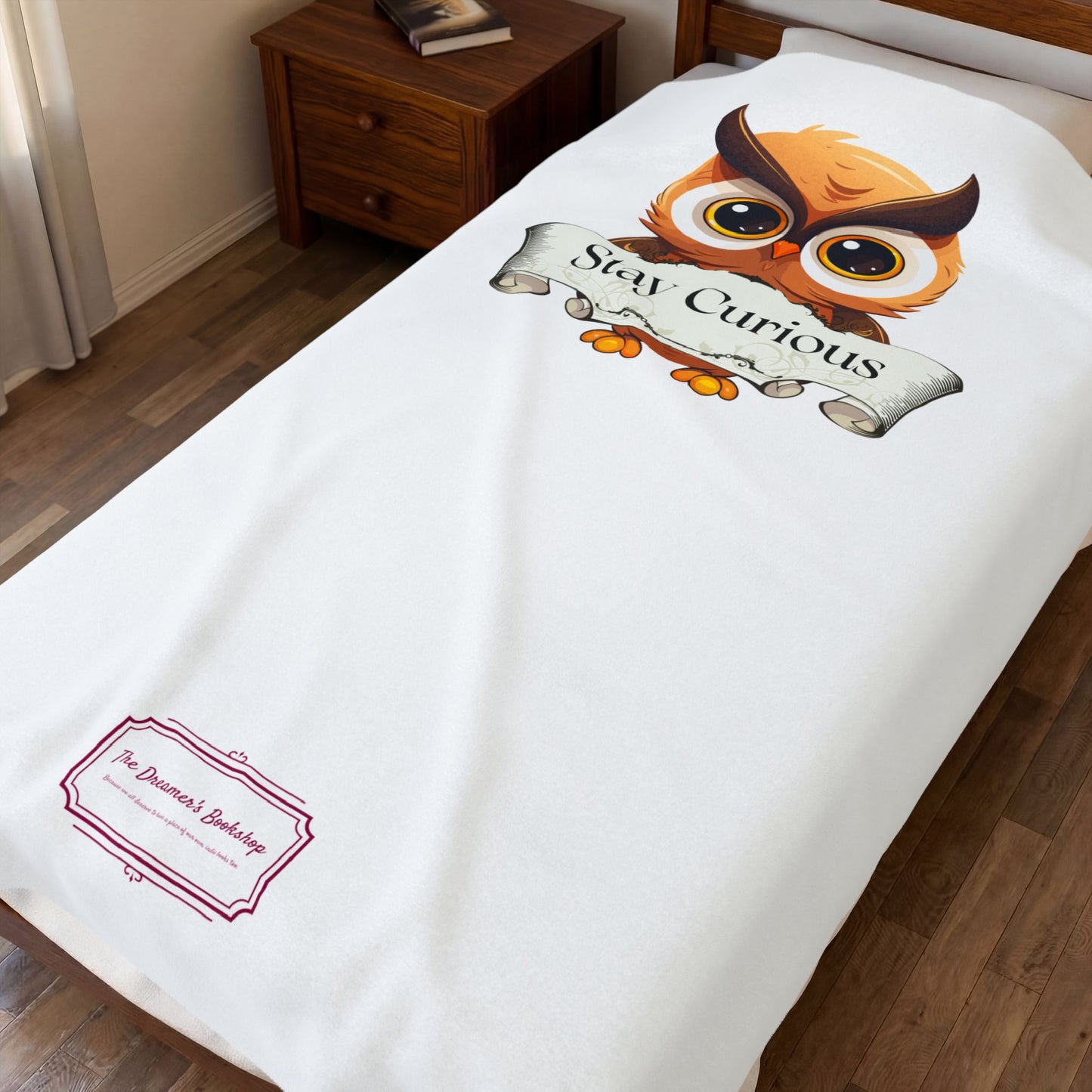 Cozy Velveteen Plush Blanket - "Stay Curious"- Book Lovers and Cozy Nights