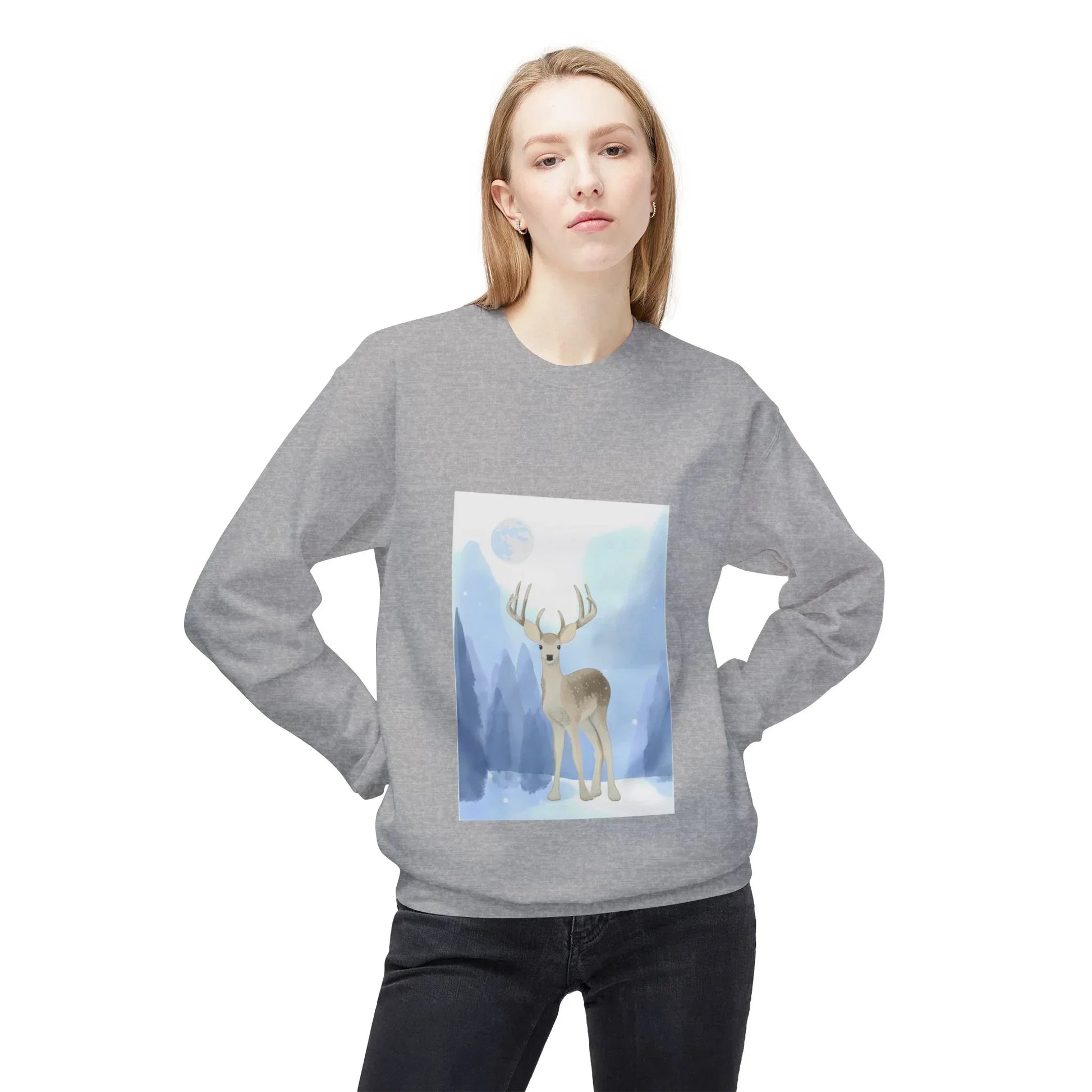Winter Deer Unisex Fleece Crewneck Sweatshirt - Ideal Gift Cozy Days - The Dreamer's Bookshop.