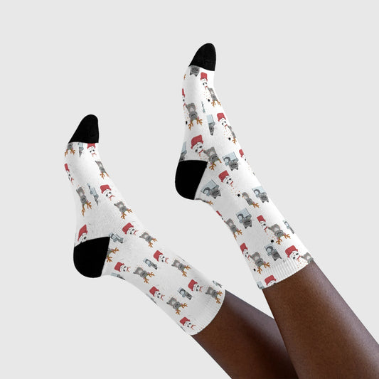 Christmas Cats Crew Socks — Cute Holiday Sublimation Socks - The Dreamer's Bookshop.