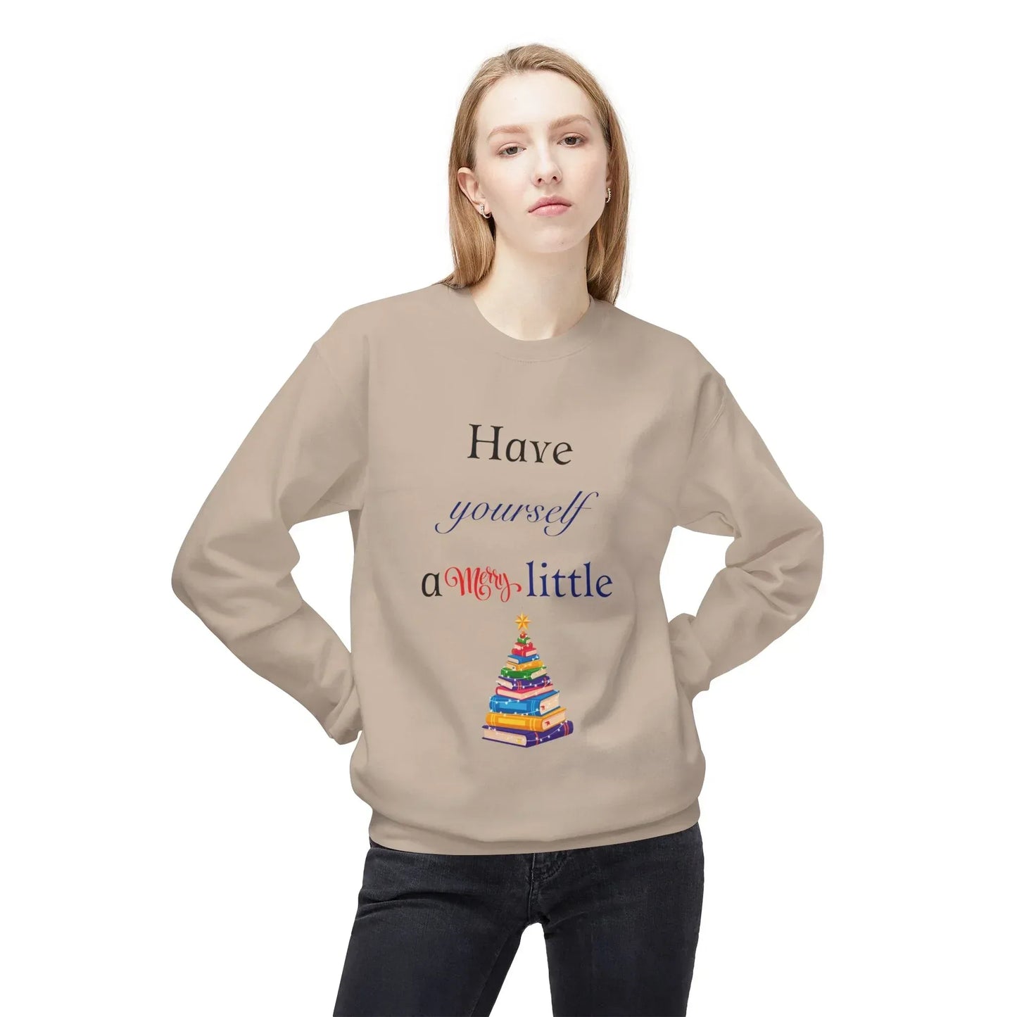 A Merry Little Bookmas - Fleece Crewneck Sweatshirt - Unisex Midweight - The Dreamer's Bookshop.