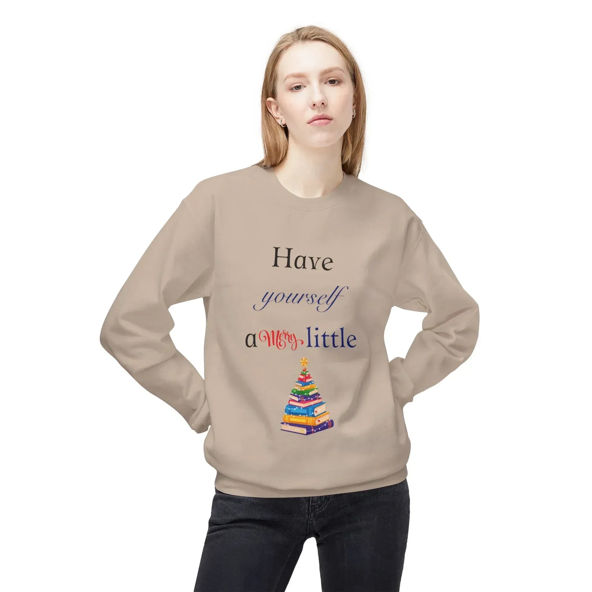 A Merry Little Bookmas - Fleece Crewneck Sweatshirt - Unisex Midweight - The Dreamer's Bookshop.