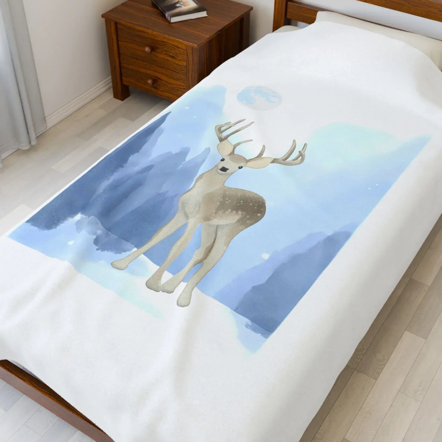 Cozy Velveteen Plush Blanket - "Winter Deer"- Perfect for Book Lovers and Cozy Nights - The Dreamer's Bookshop.