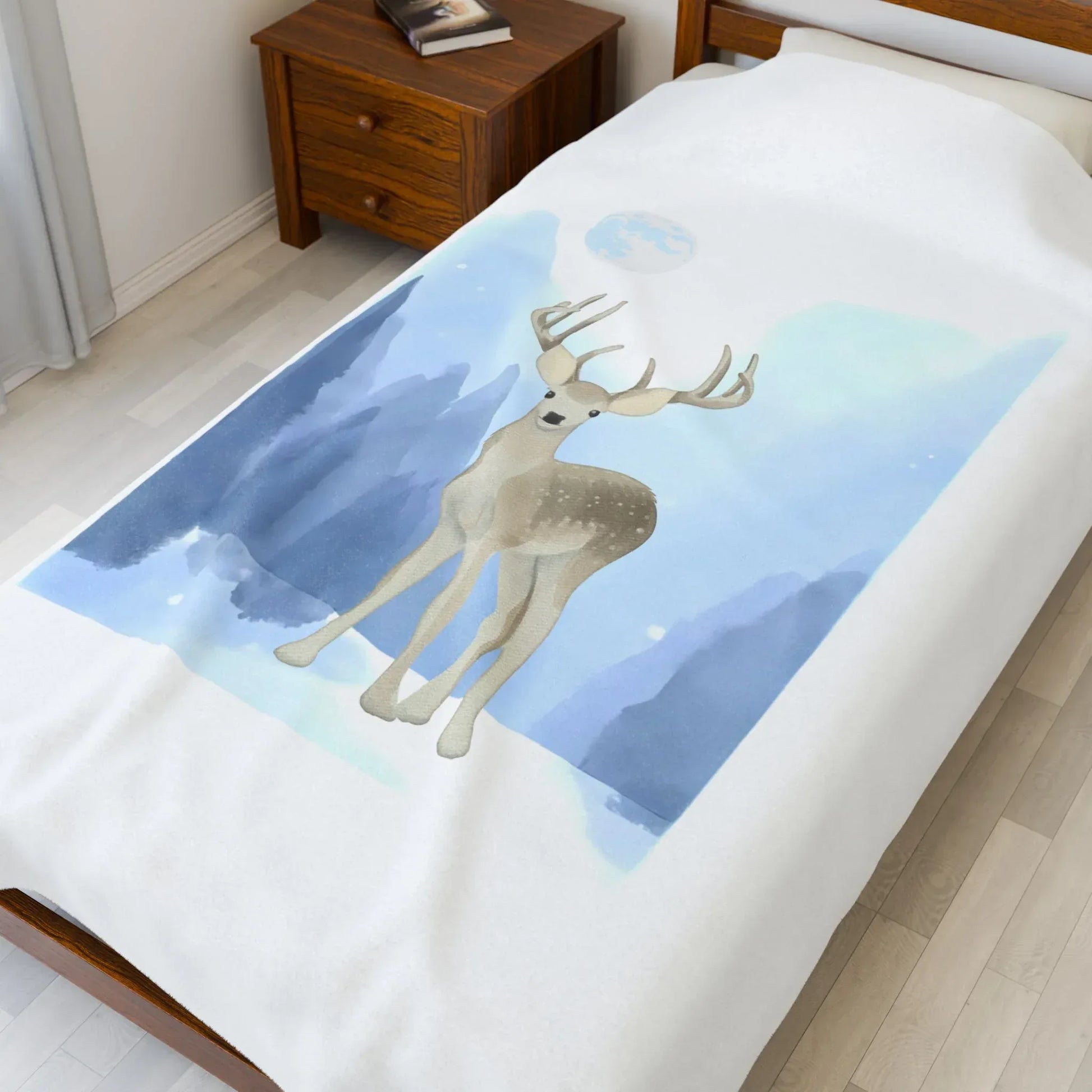 Cozy Velveteen Plush Blanket - "Winter Deer"- Perfect for Book Lovers and Cozy Nights - The Dreamer's Bookshop.