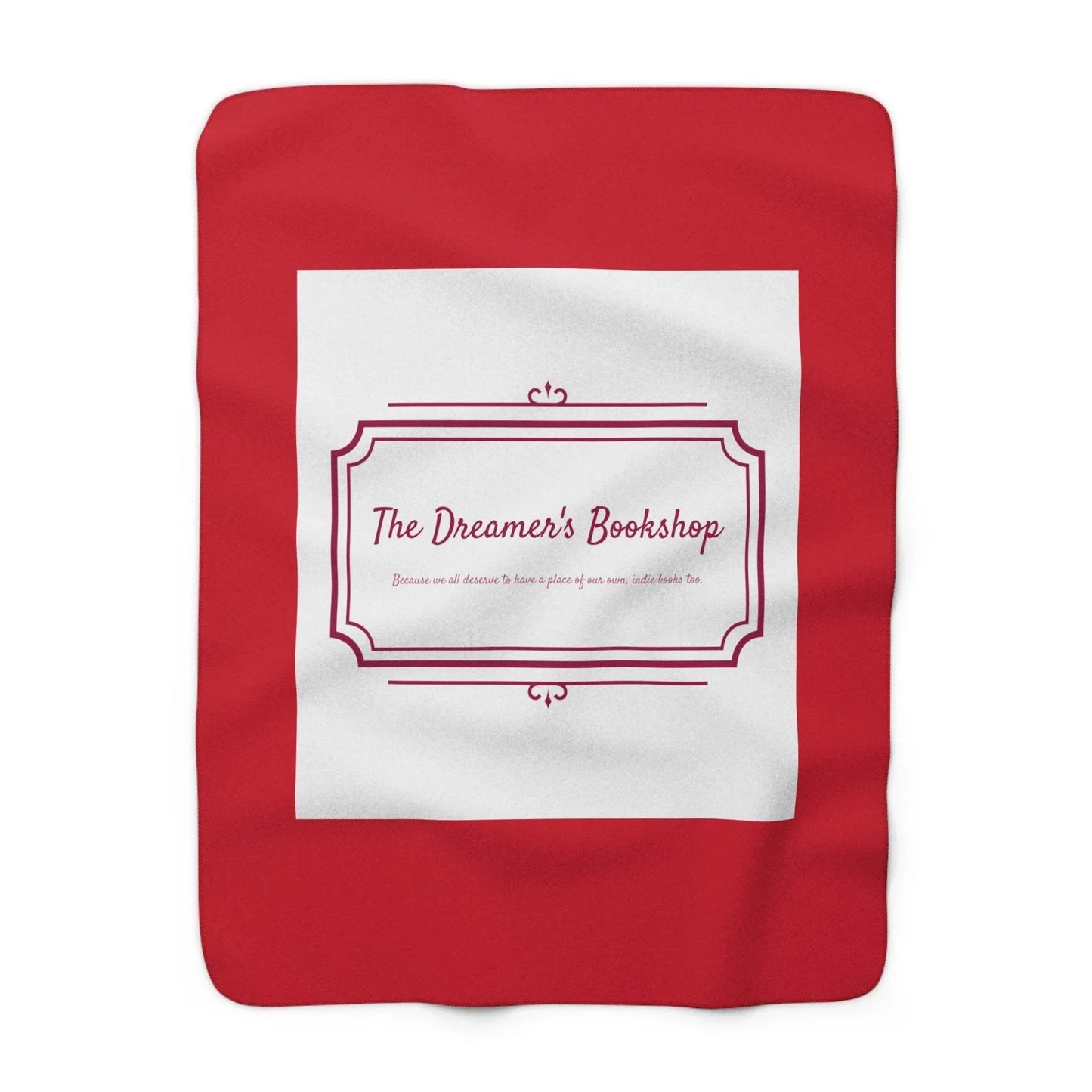 Red Cozy Sherpa Fleece Blanket - 'The Dreamer's Bookshop' Design - The Dreamer's Bookshop.