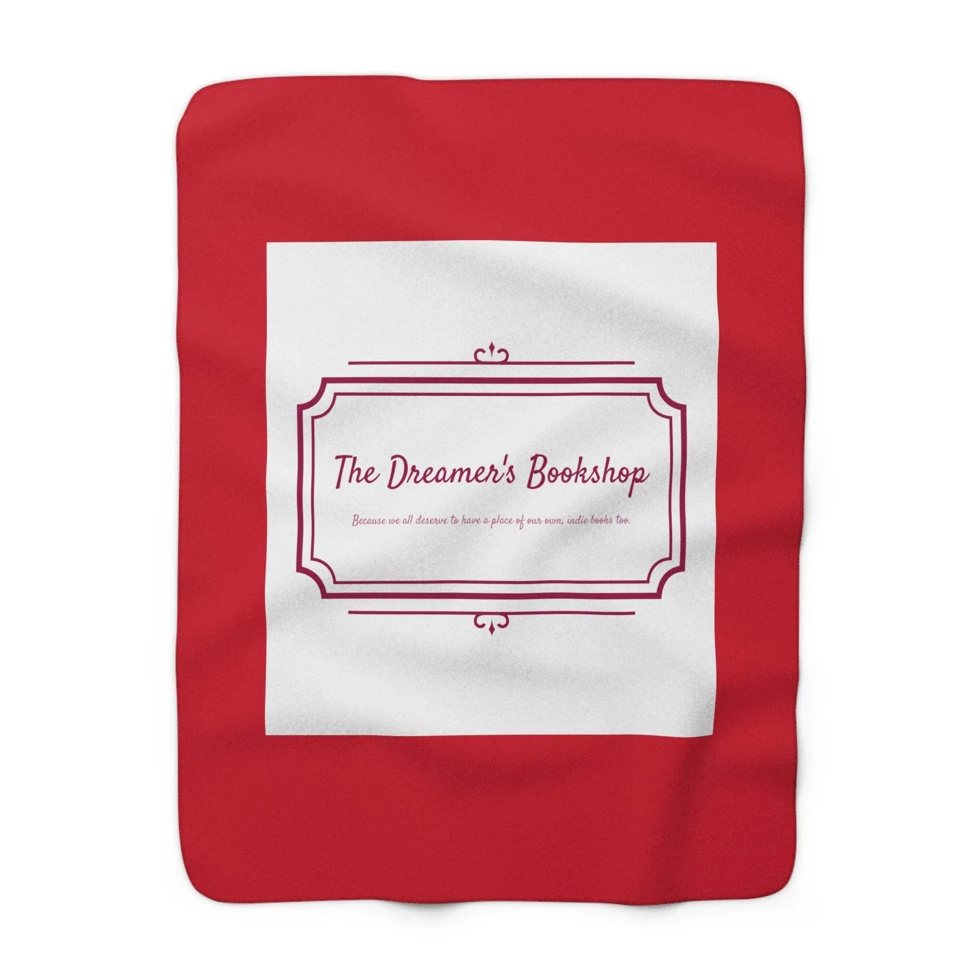 Red Cozy Sherpa Fleece Blanket - 'The Dreamer's Bookshop' Design - The Dreamer's Bookshop.