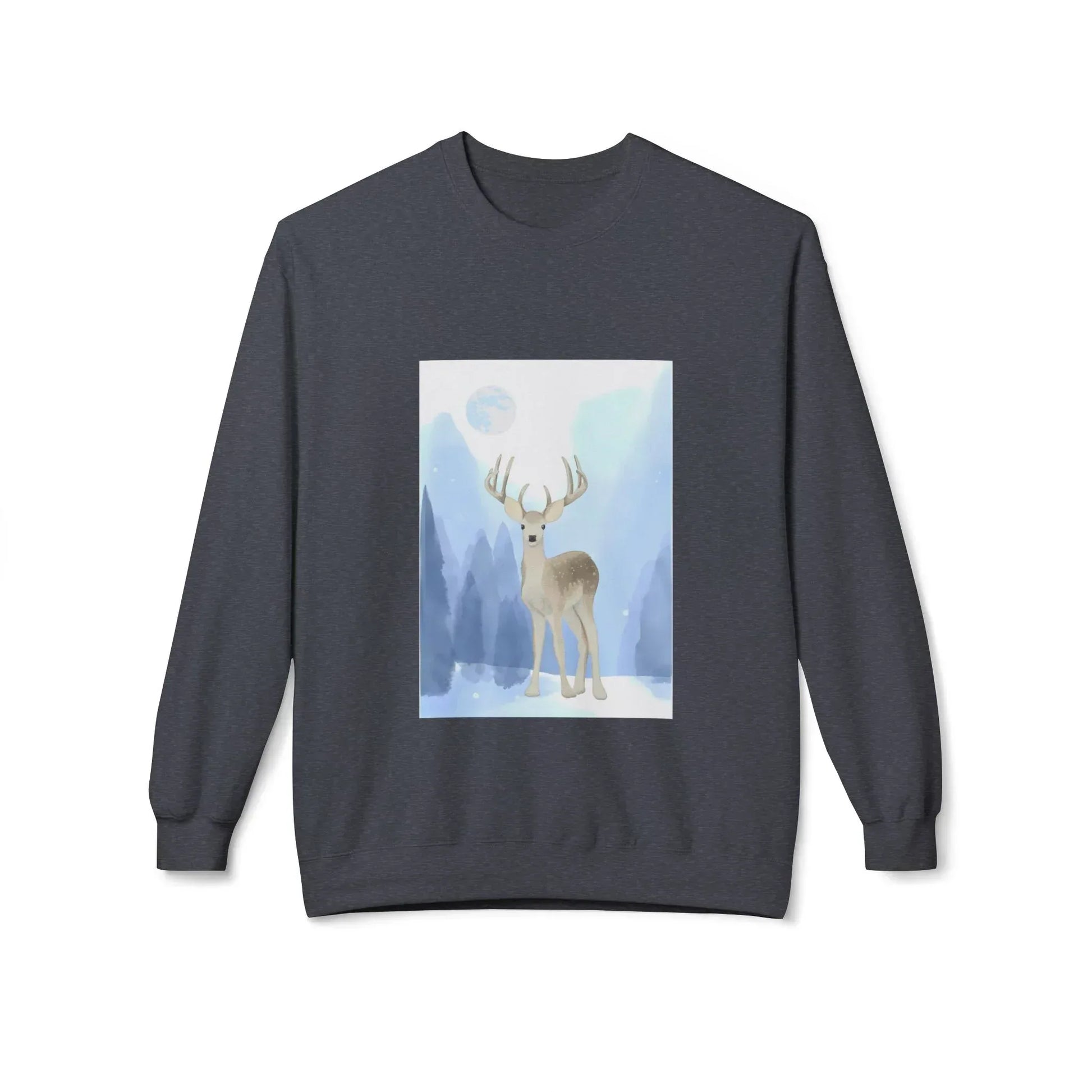 Winter Deer Fleece Crewneck Sweatshirt - Unisex Midweight - The Dreamer's Bookshop.