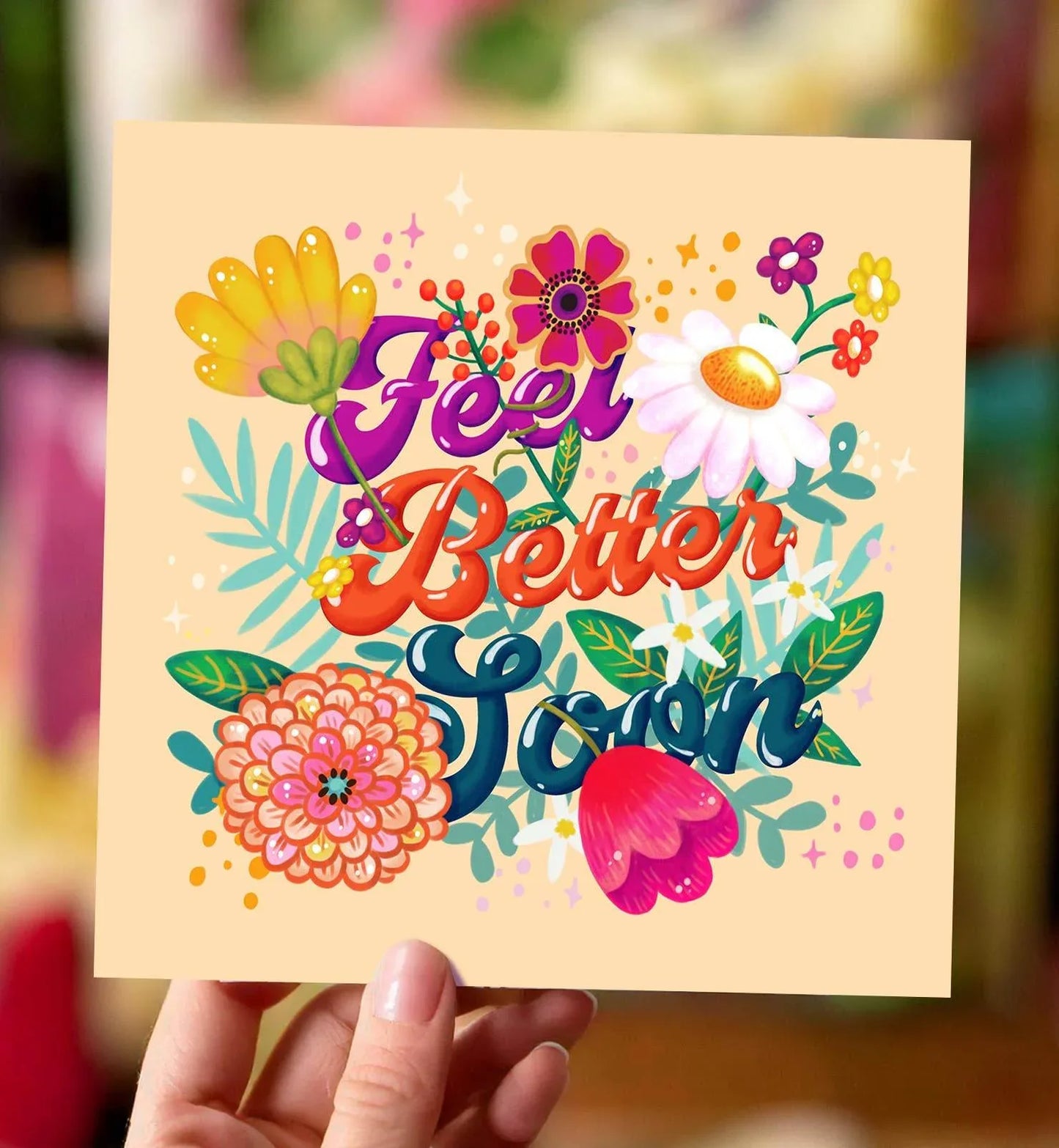 Aniet Illustration - Kaart beterschap feel better soon kleurrijke bloemen - The Dreamer's Bookshop.