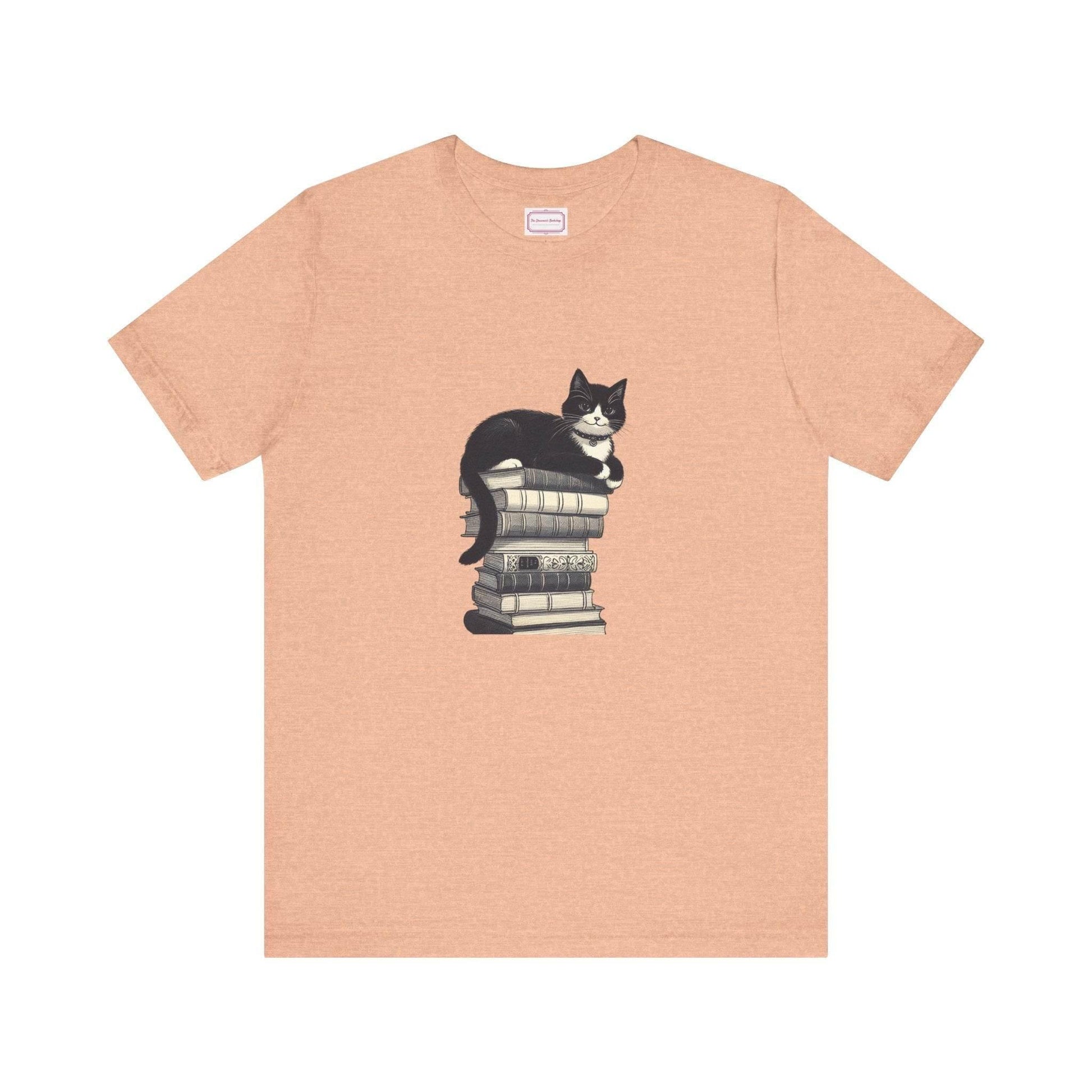 Unisex T-shirt - Vintage Cat Book Stack Booknerds - The Dreamer's Bookshop.
