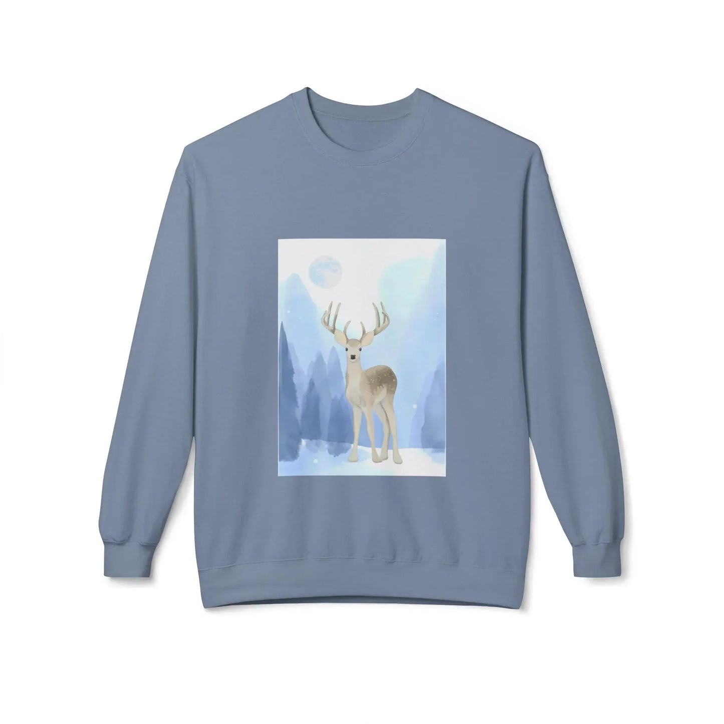 Winter Deer Fleece Crewneck Sweatshirt - Unisex Midweight - The Dreamer's Bookshop.