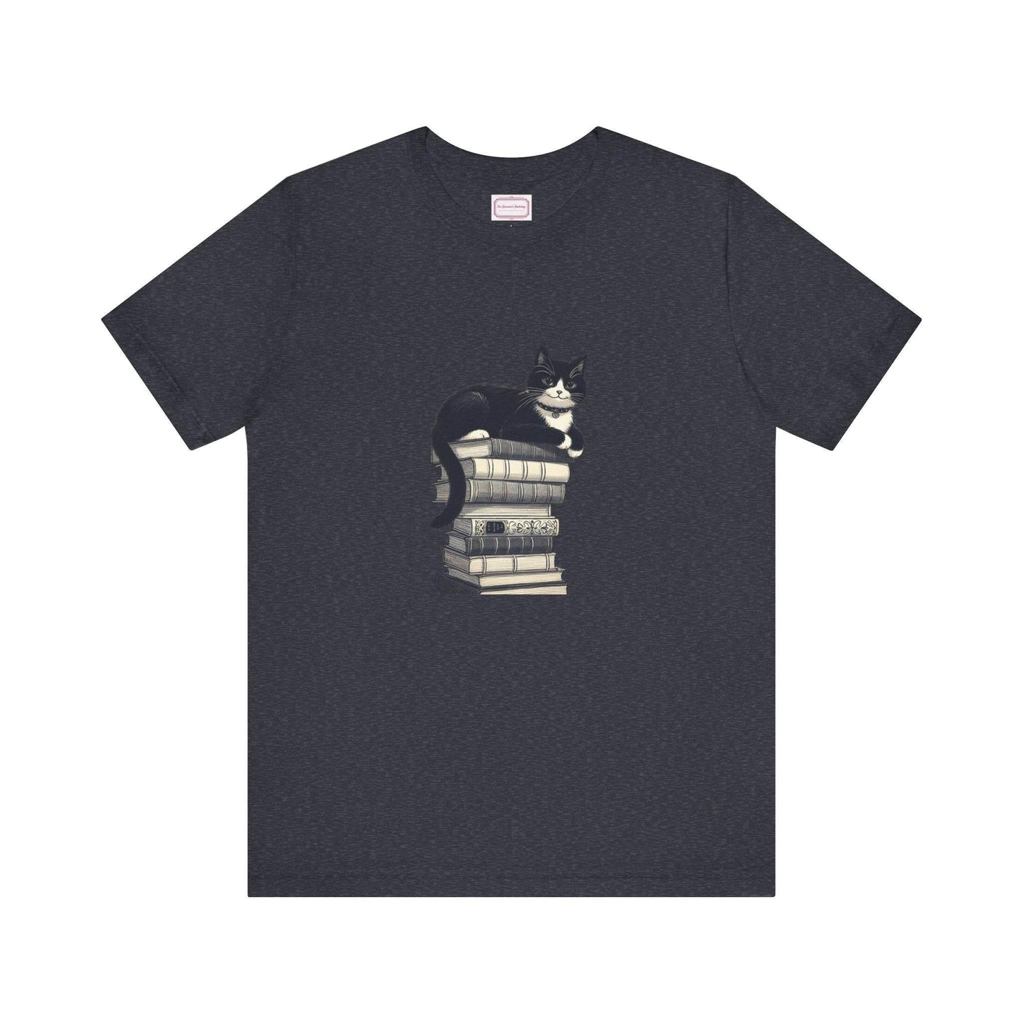 Unisex T-shirt - Vintage Cat Book Stack Booknerds - The Dreamer's Bookshop.