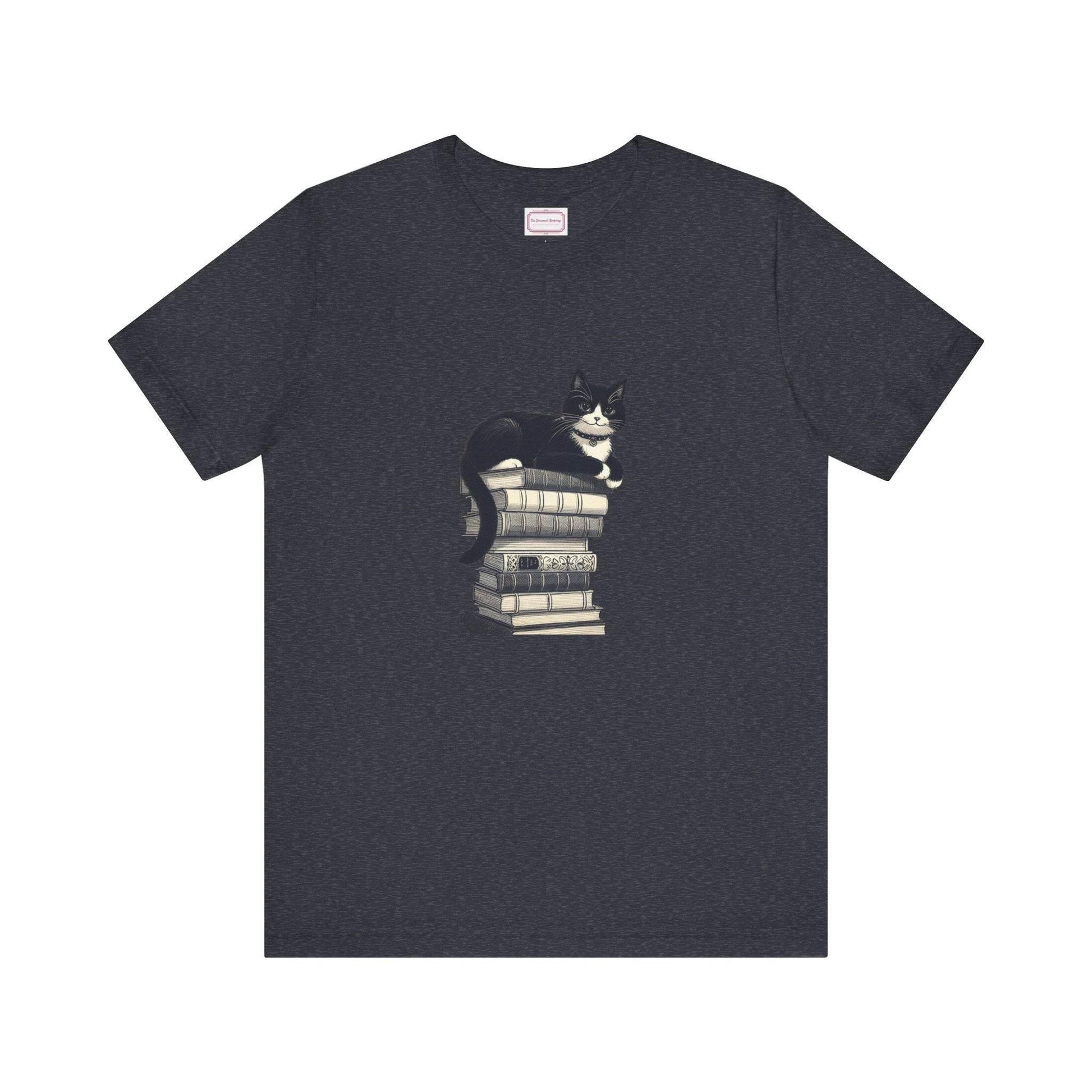 Unisex T-shirt - Vintage Cat Book Stack Booknerds - The Dreamer's Bookshop.