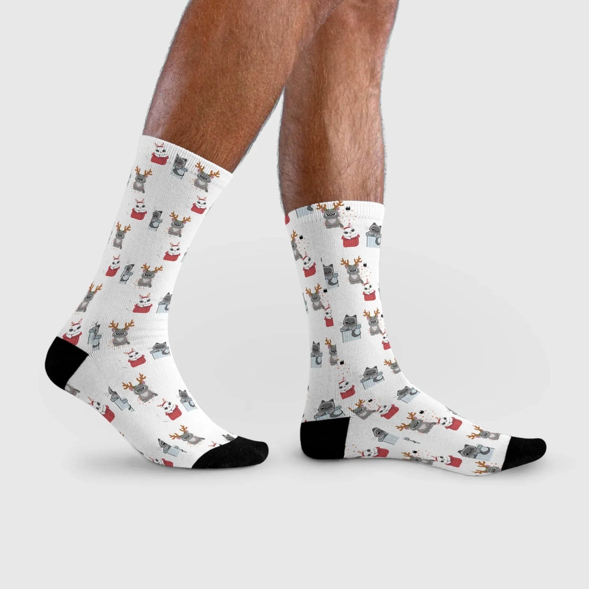 Christmas Cats Crew Socks — Cute Holiday Sublimation Socks - The Dreamer's Bookshop.