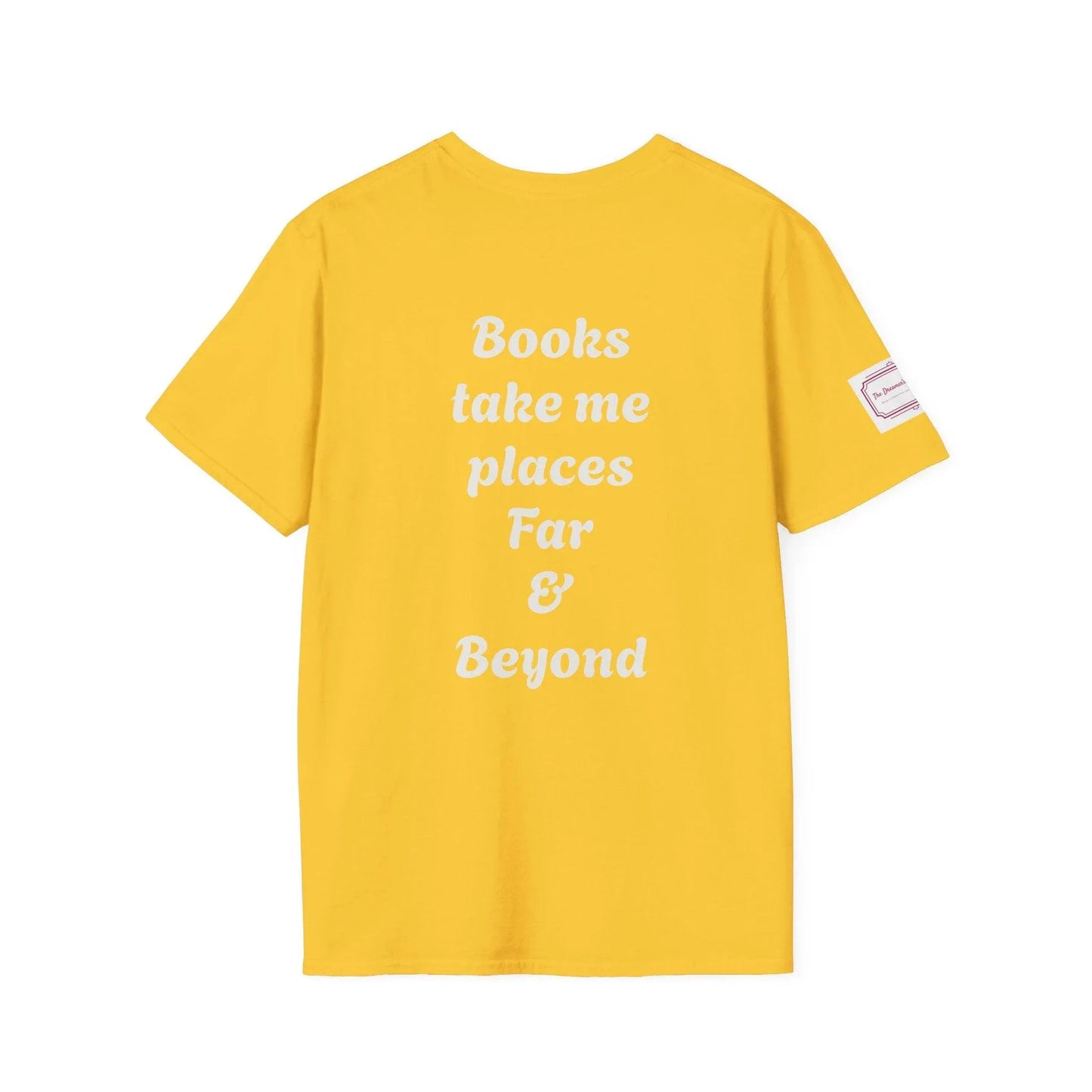 Unisex Softstyle T-Shirt - Traveller of Worlds Design for Book Lovers - The Dreamer's Bookshop.