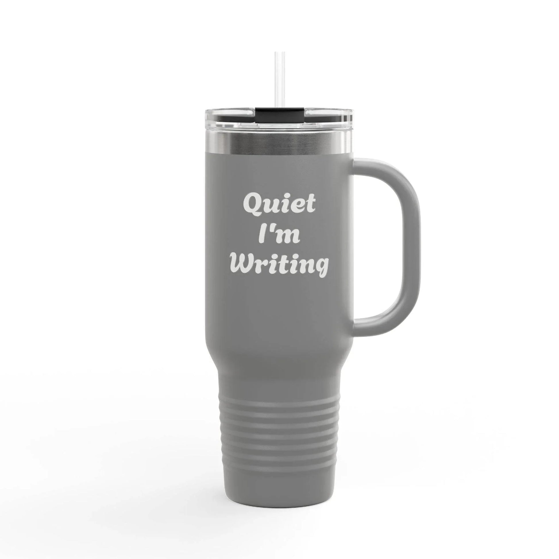Quiet I'm Writing Insulated Travel Mug - 40oz Red Coffee Cup - The Dreamer's Bookshop.