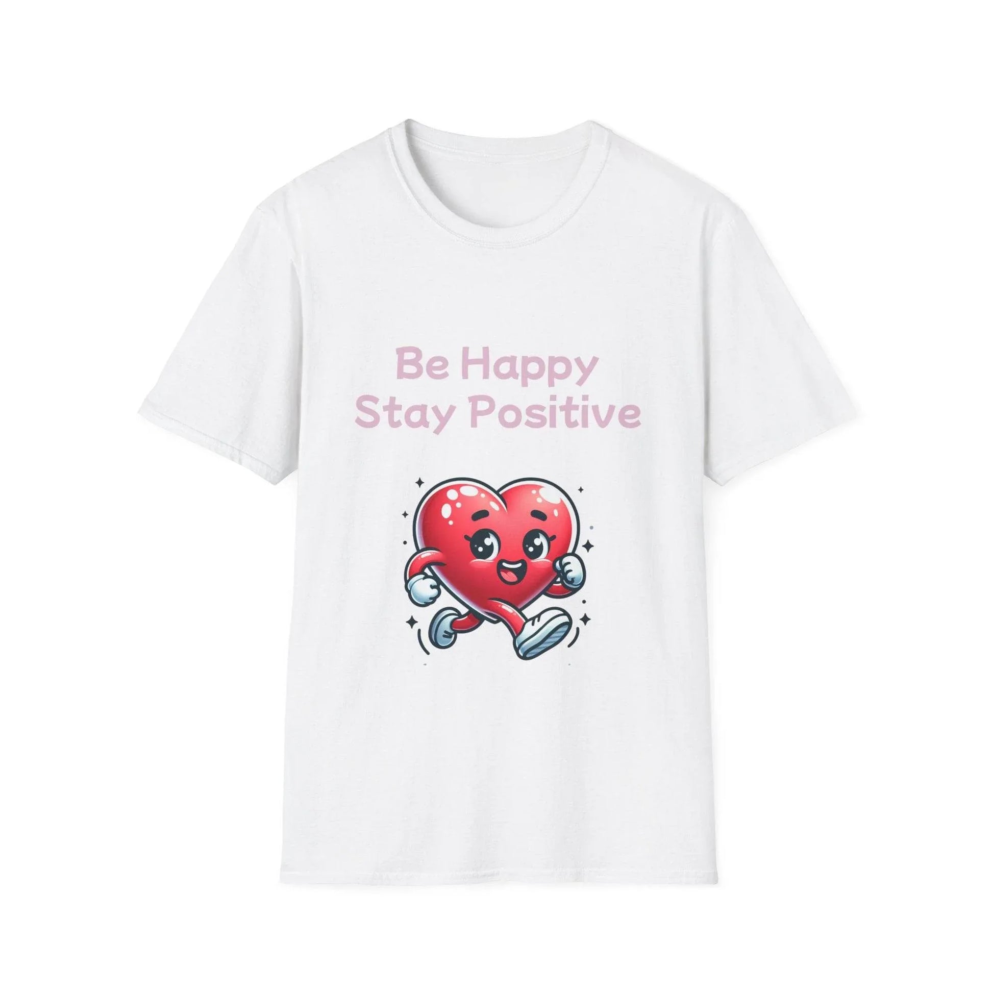 Be Happy Stay Positive Unisex Softstyle T-Shirt - Cheerful Graphic Tee for Everyday Wear - The Dreamer's Bookshop.