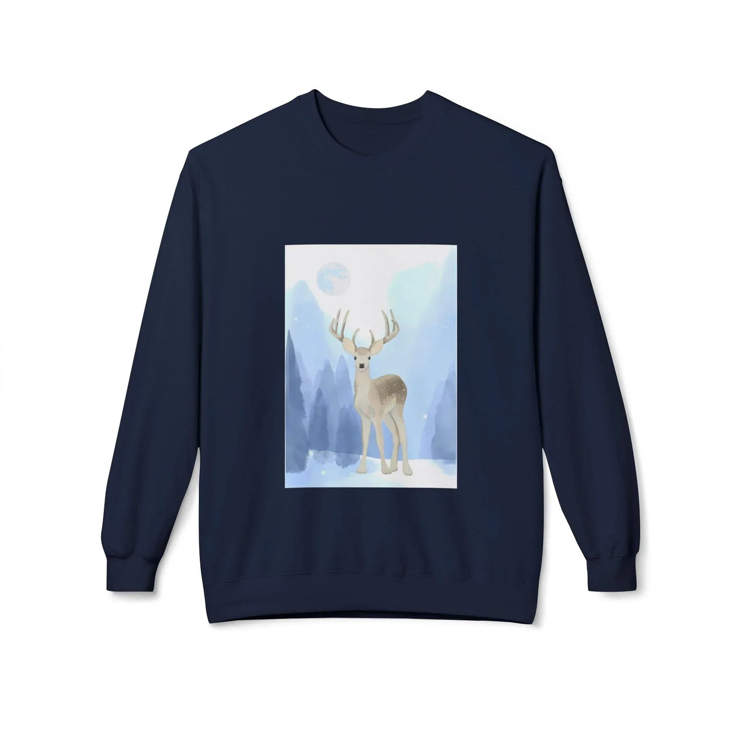 Winter Deer Fleece Crewneck Sweatshirt - Unisex Midweight - The Dreamer's Bookshop.