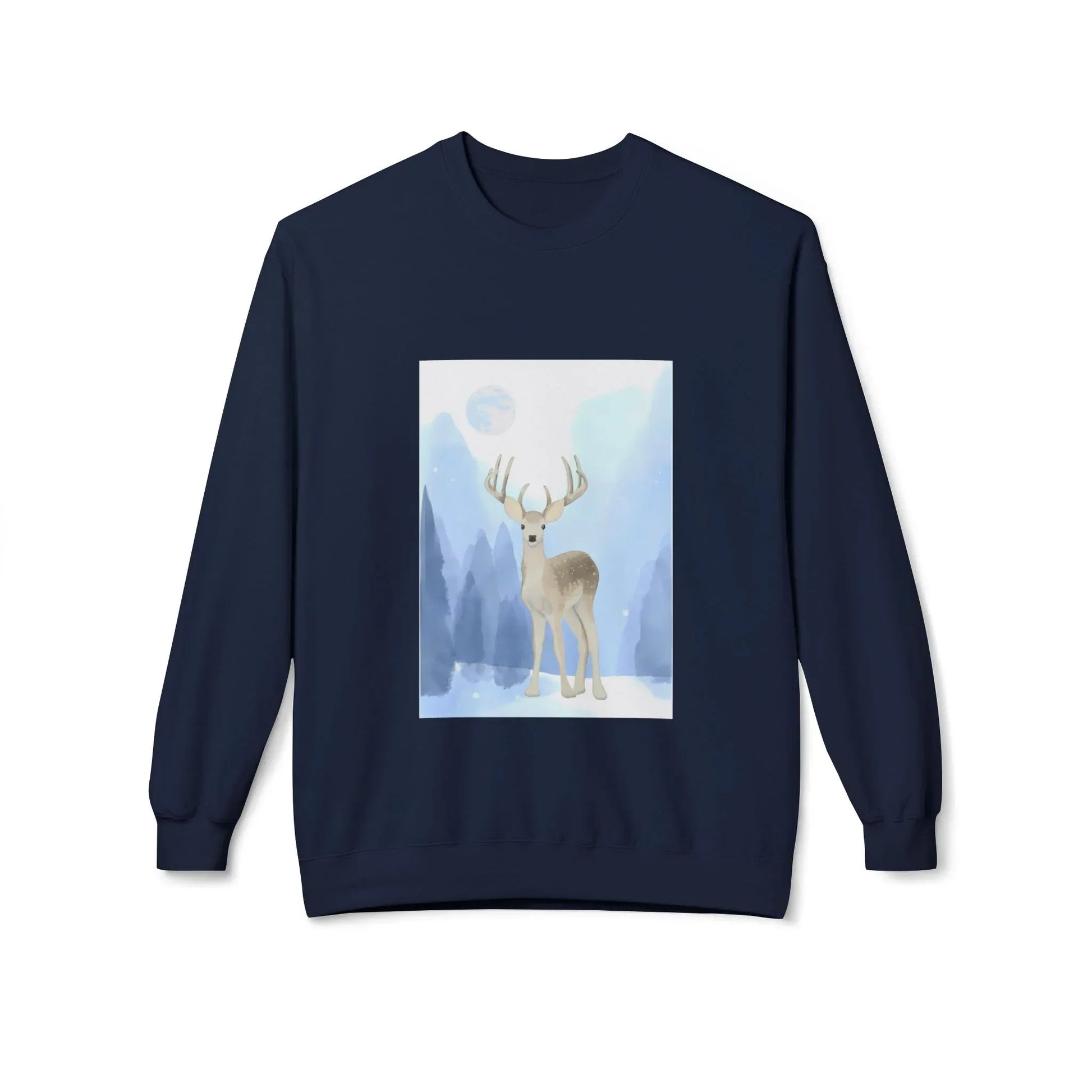 Winter Deer Fleece Crewneck Sweatshirt - Unisex Midweight - The Dreamer's Bookshop.