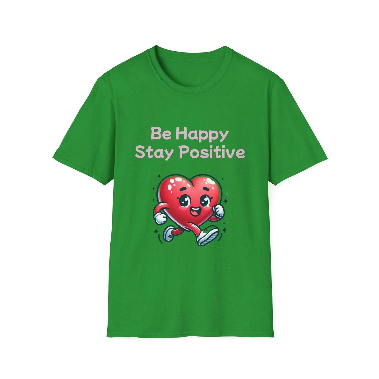 Be Happy Stay Positive Unisex Softstyle T-Shirt - Cheerful Heart Design - The Dreamer's Bookshop.