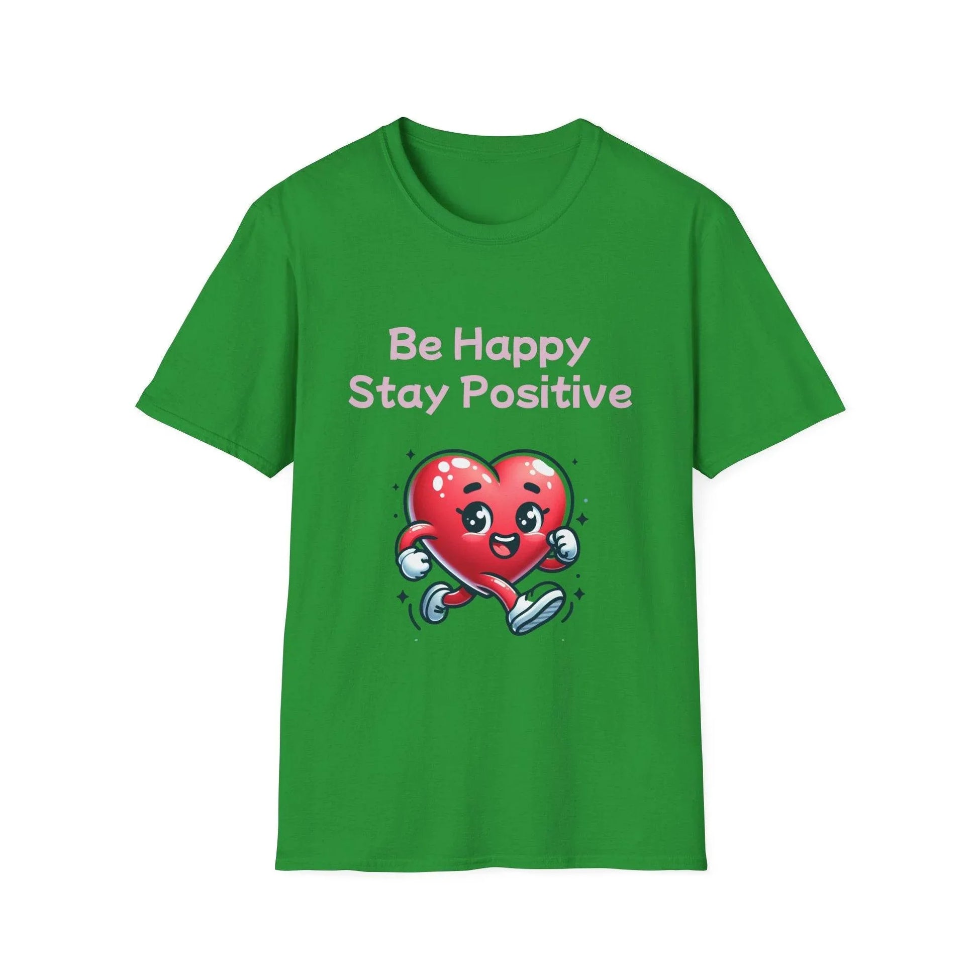 Be Happy Stay Positive Unisex Softstyle T-Shirt - Cheerful Heart Design - The Dreamer's Bookshop.
