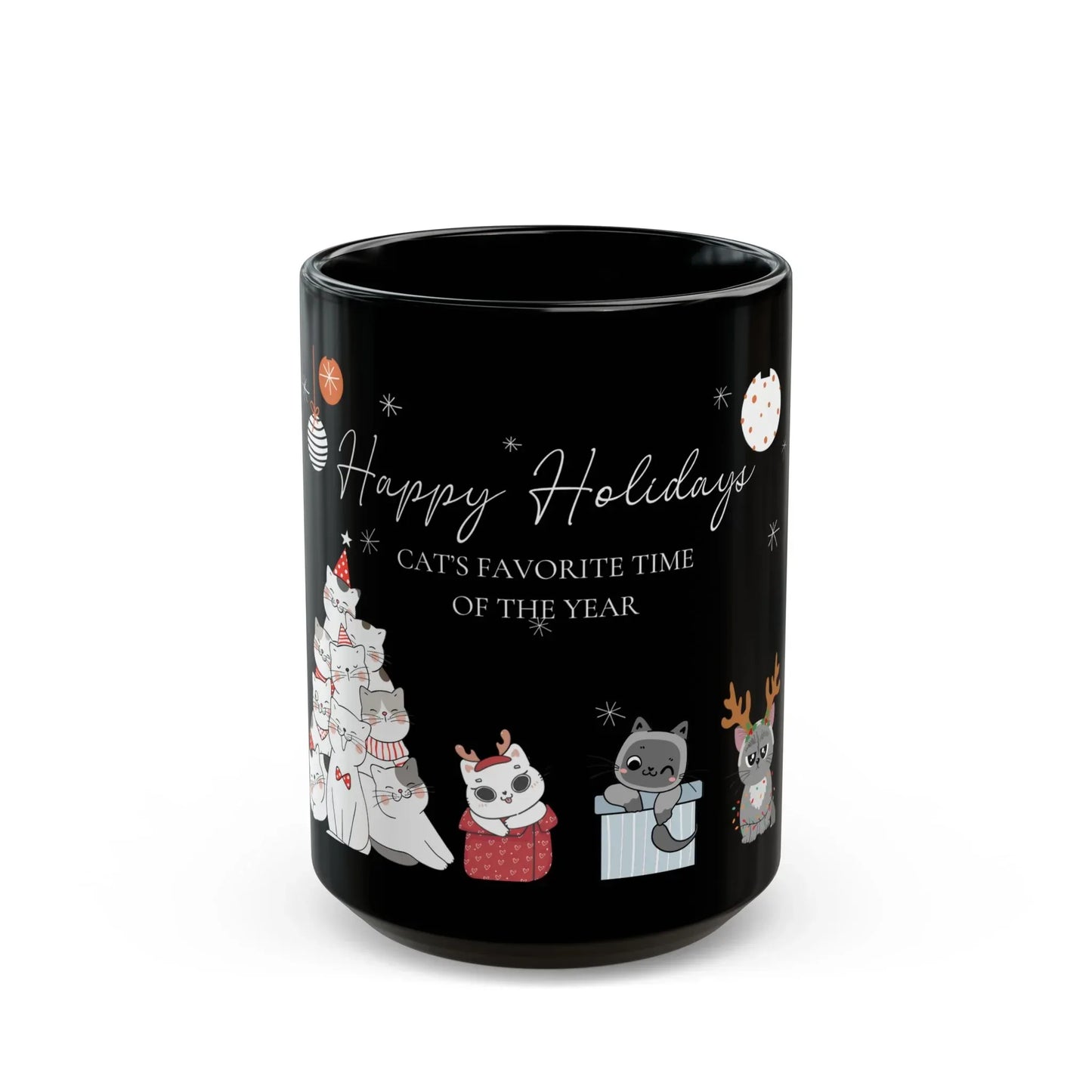 Cat's Christmas Black Mug (11oz, 15oz) - The Dreamer's Bookshop.
