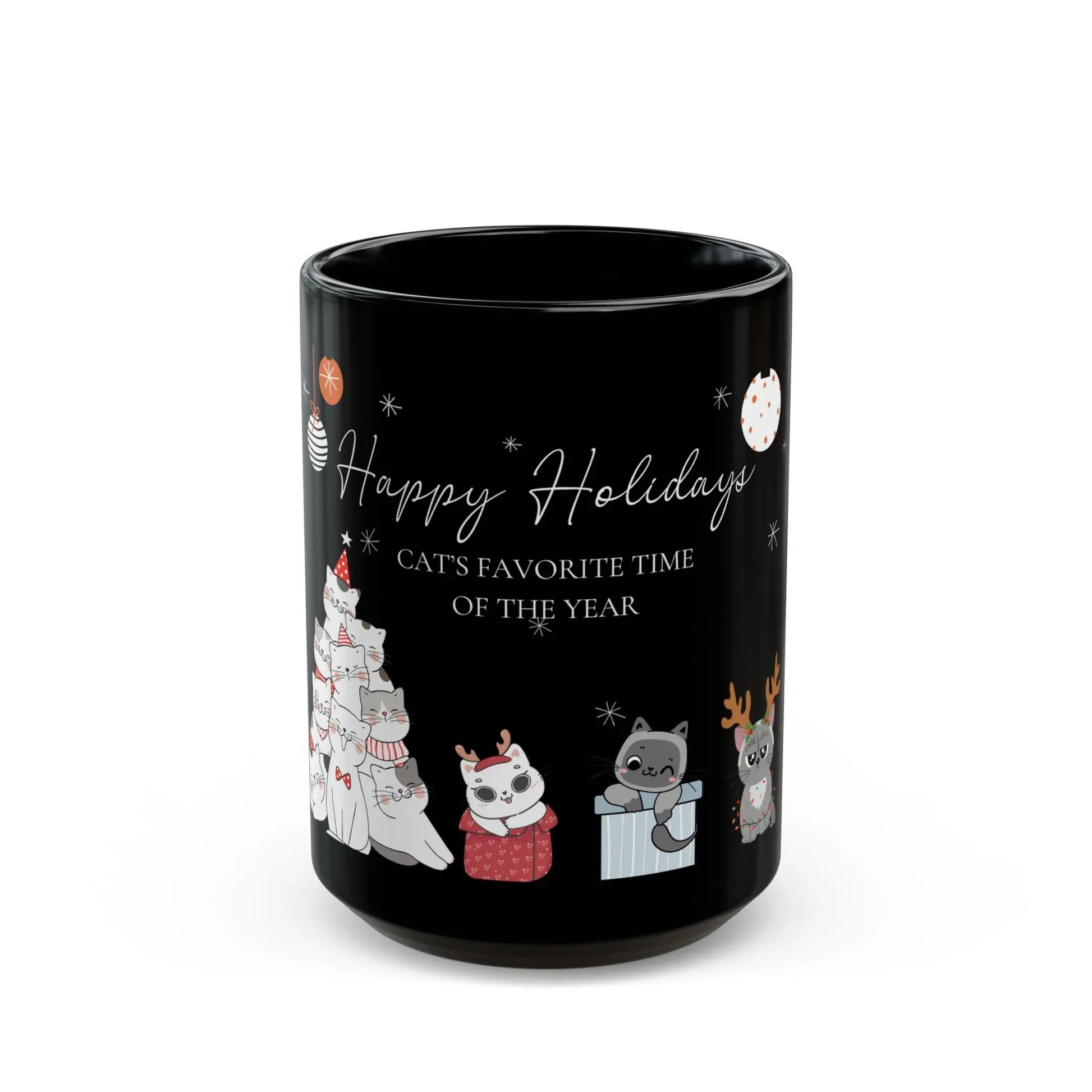 Cat's Christmas Black Mug (11oz, 15oz) - The Dreamer's Bookshop.
