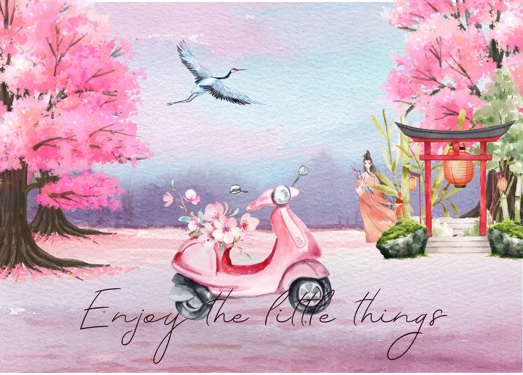 The Dreamer's Bookshop "Sakura Zen" Enjoy Little Things Card - The Dreamer's Bookshop.