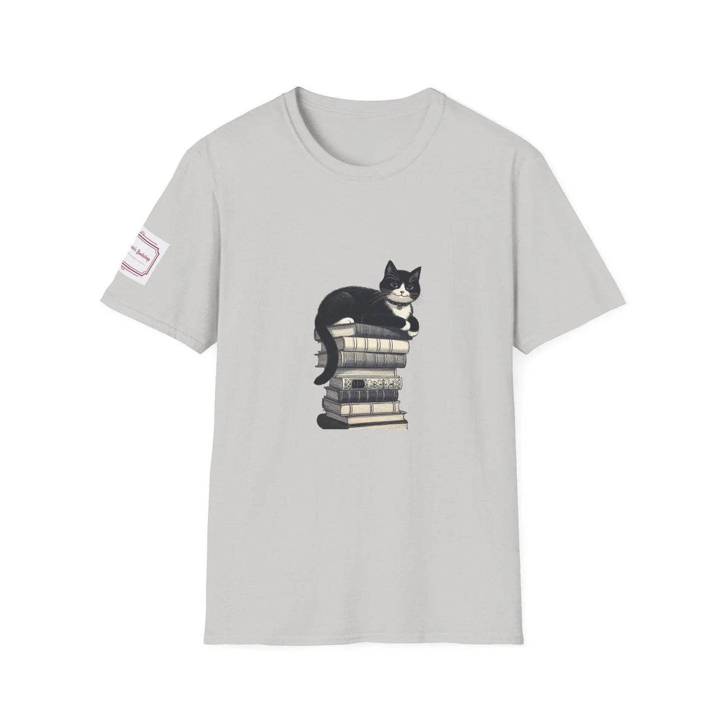 Unisex Softstyle T-Shirt - Vintage Cat Book Stack Bookaddict - The Dreamer's Bookshop.