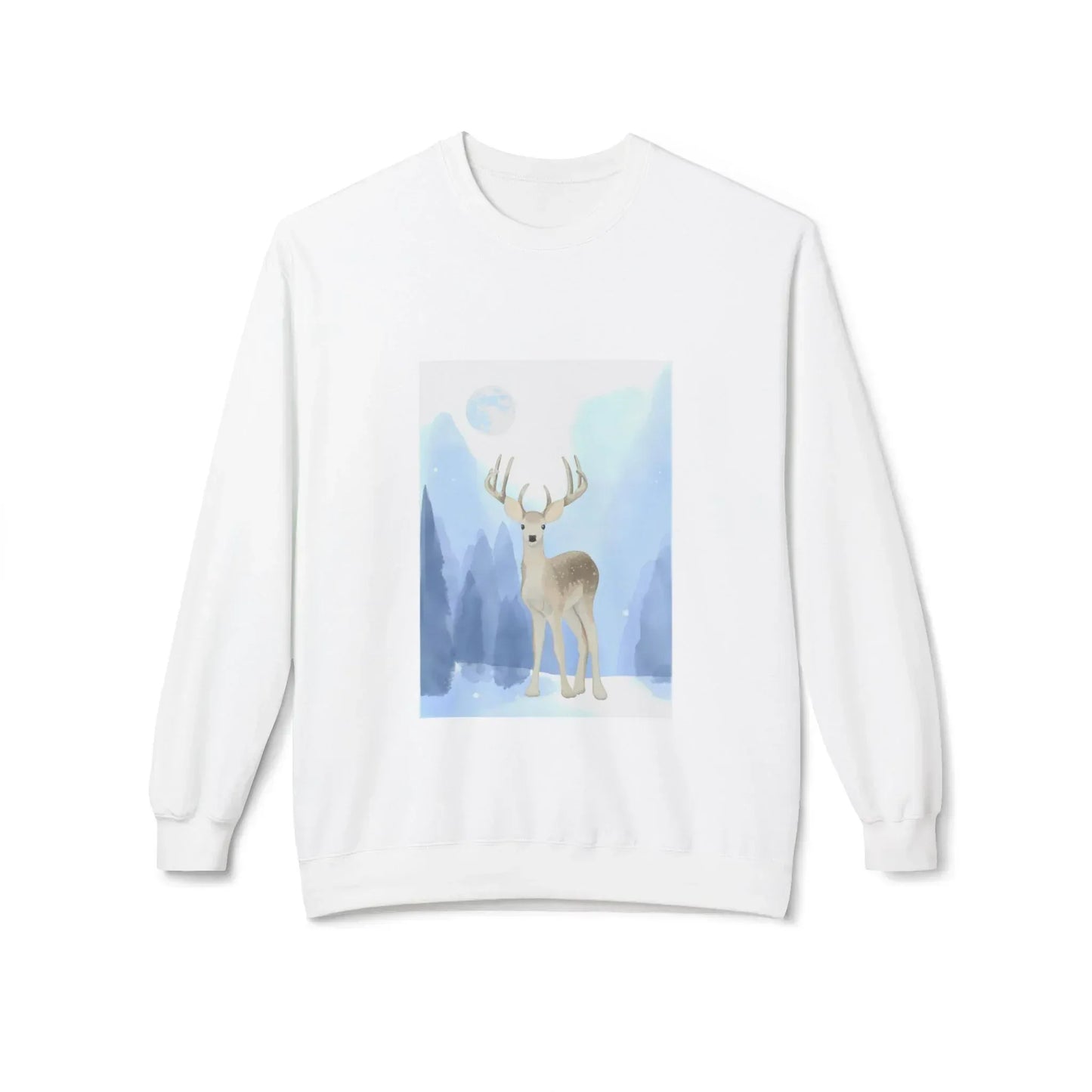 Winter Deer Fleece Crewneck Sweatshirt - Unisex Midweight - The Dreamer's Bookshop.