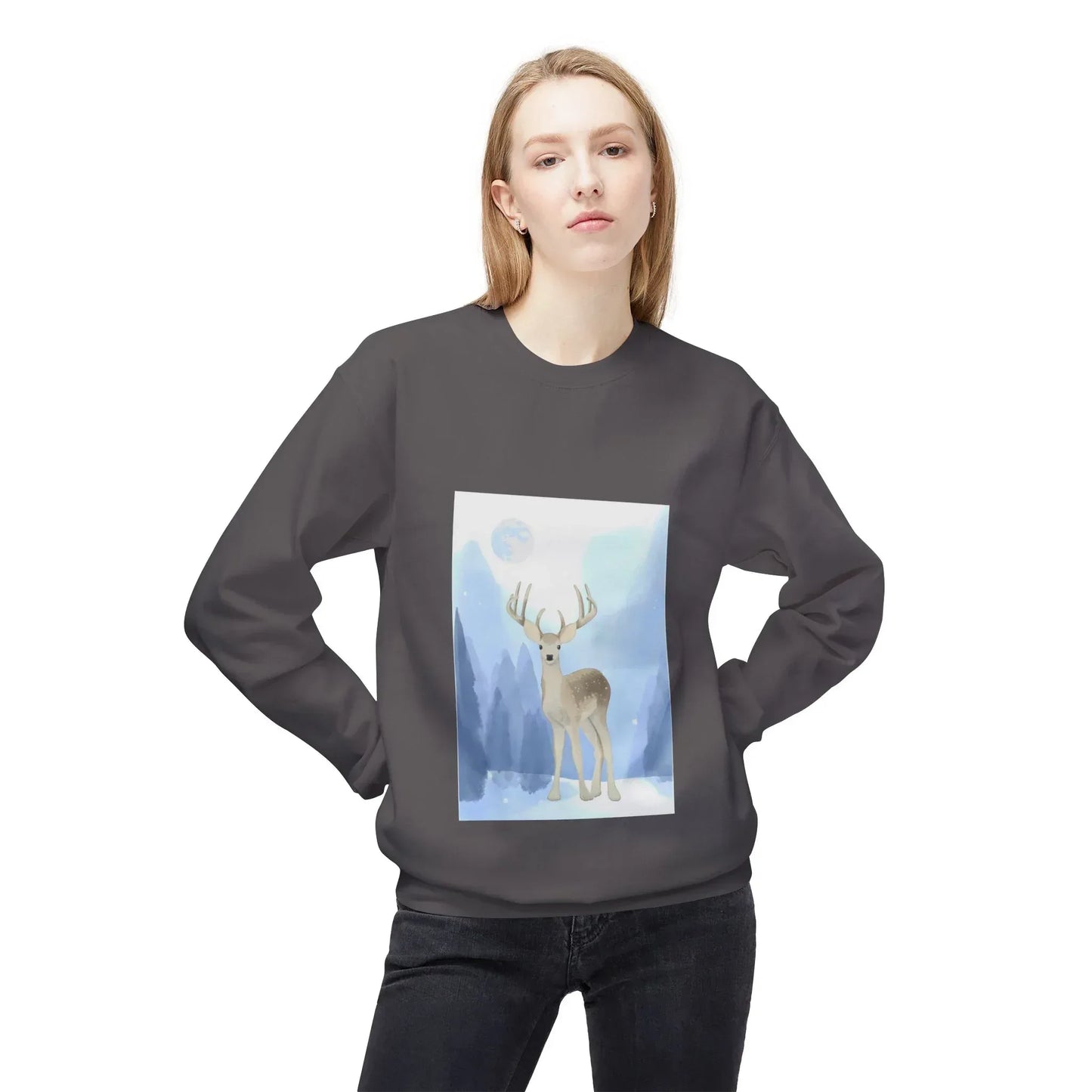Winter Deer Unisex Fleece Crewneck Sweatshirt - Ideal Gift Cozy Days - The Dreamer's Bookshop.