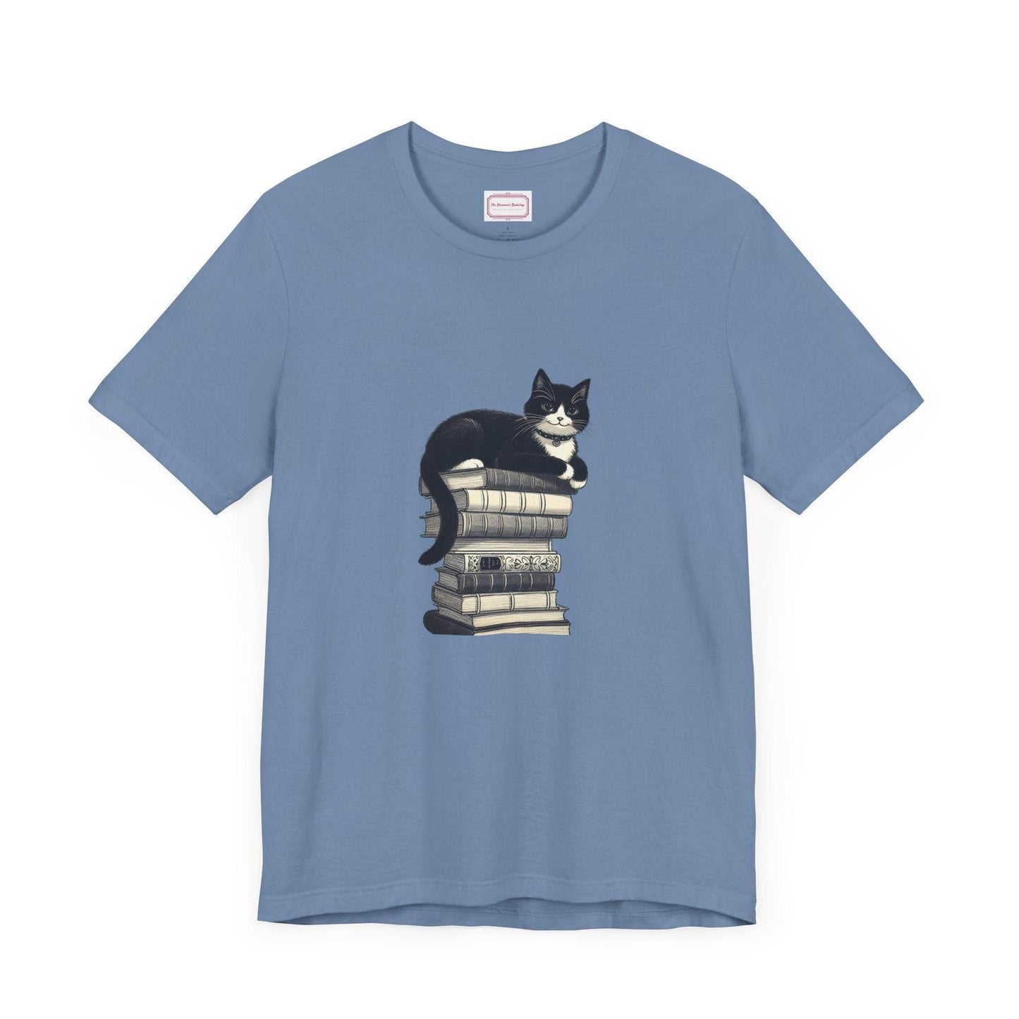 Unisex T-shirt - Vintage Cat Book Stack Booknerds - The Dreamer's Bookshop.